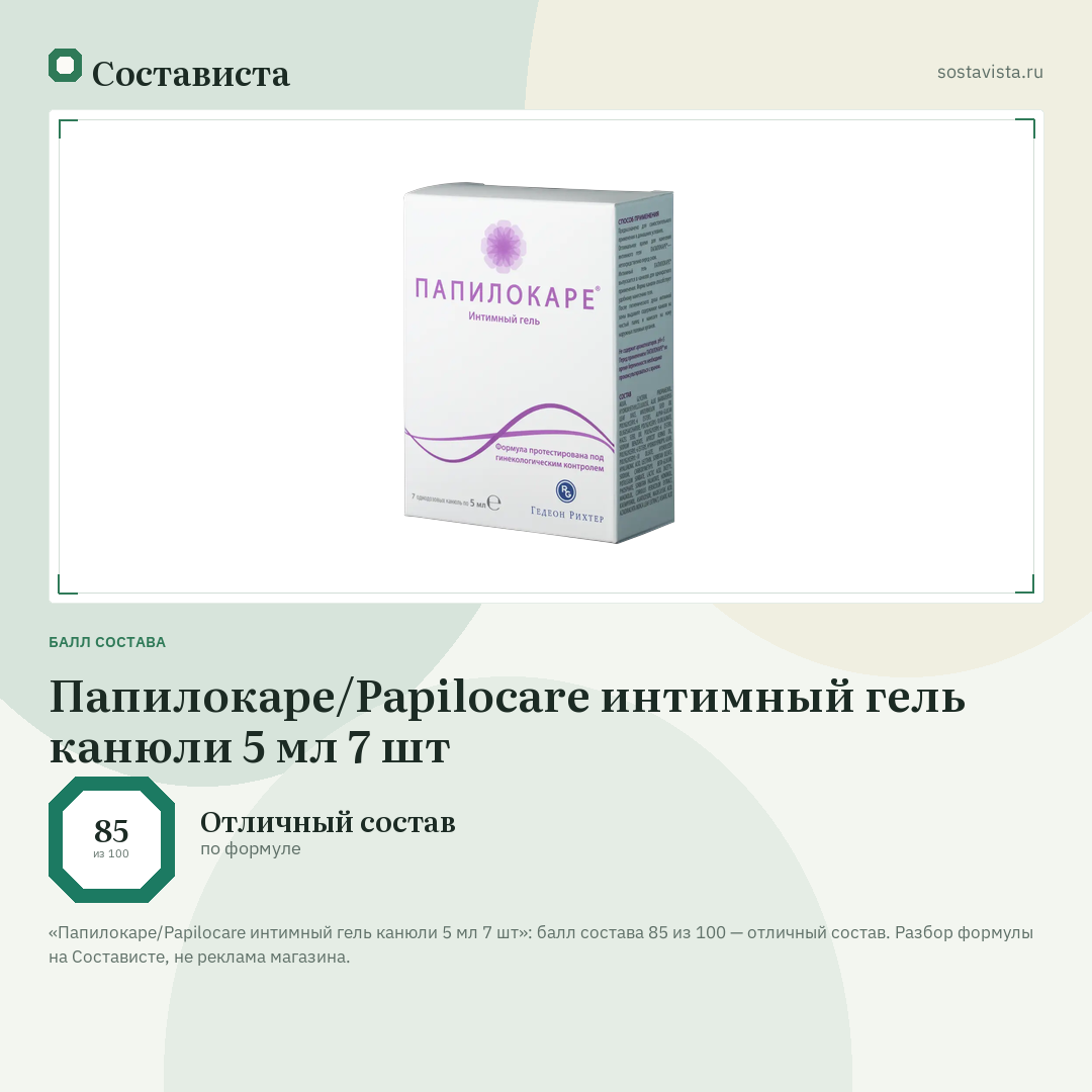 Папилокаре/Papilocare интимный гель канюли 5 мл 7 шт: балл состава 85 из 100 — Состависта