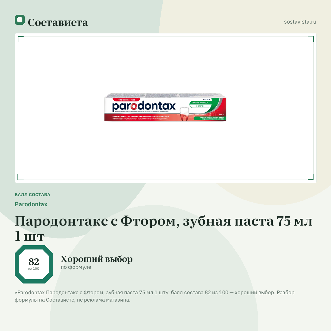 Parodontax Пародонтакс с Фтором, зубная паста 75 мл 1 шт: балл состава 82 из 100 — Состависта