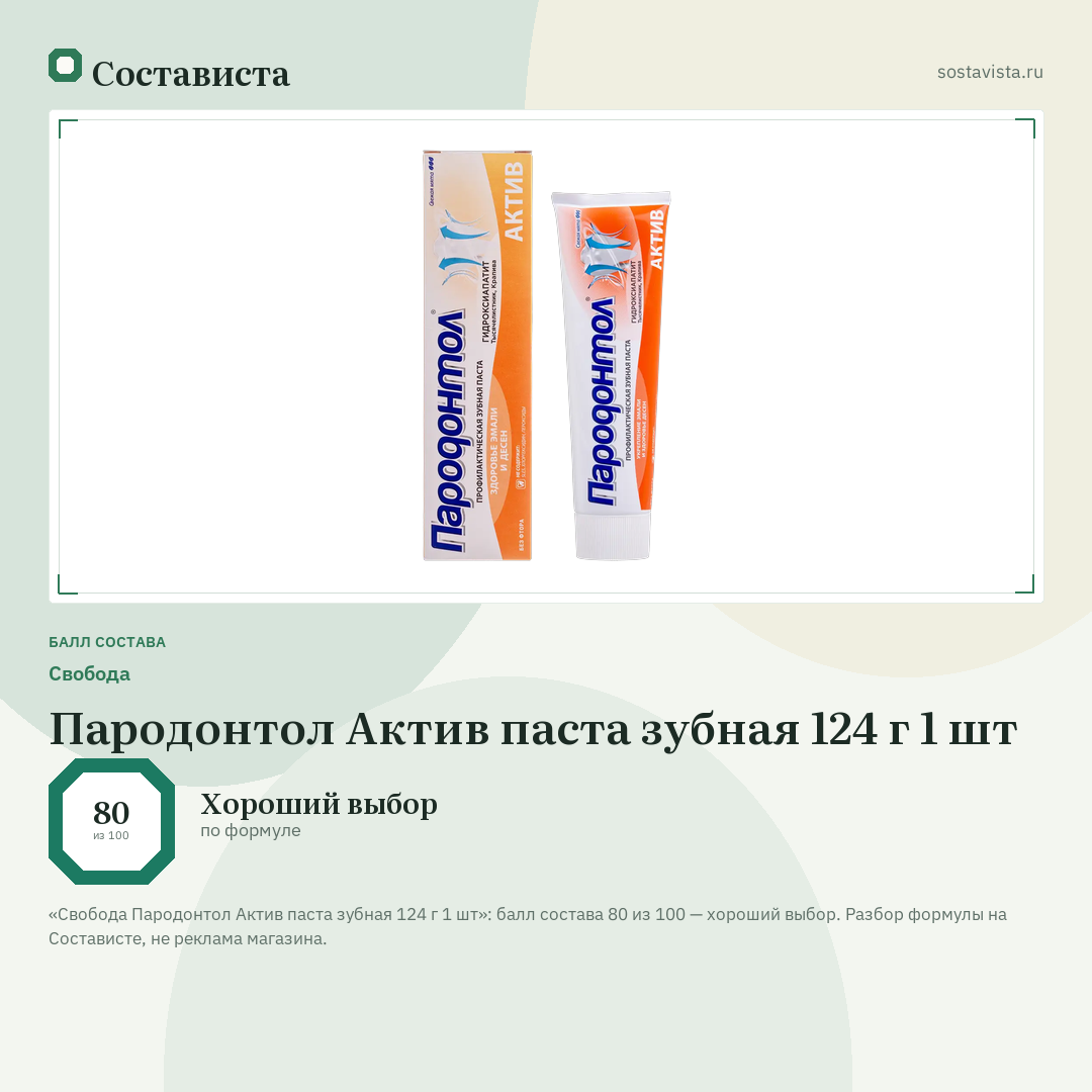Свобода Пародонтол Актив паста зубная 124 г 1 шт: балл состава 80 из 100 — Состависта