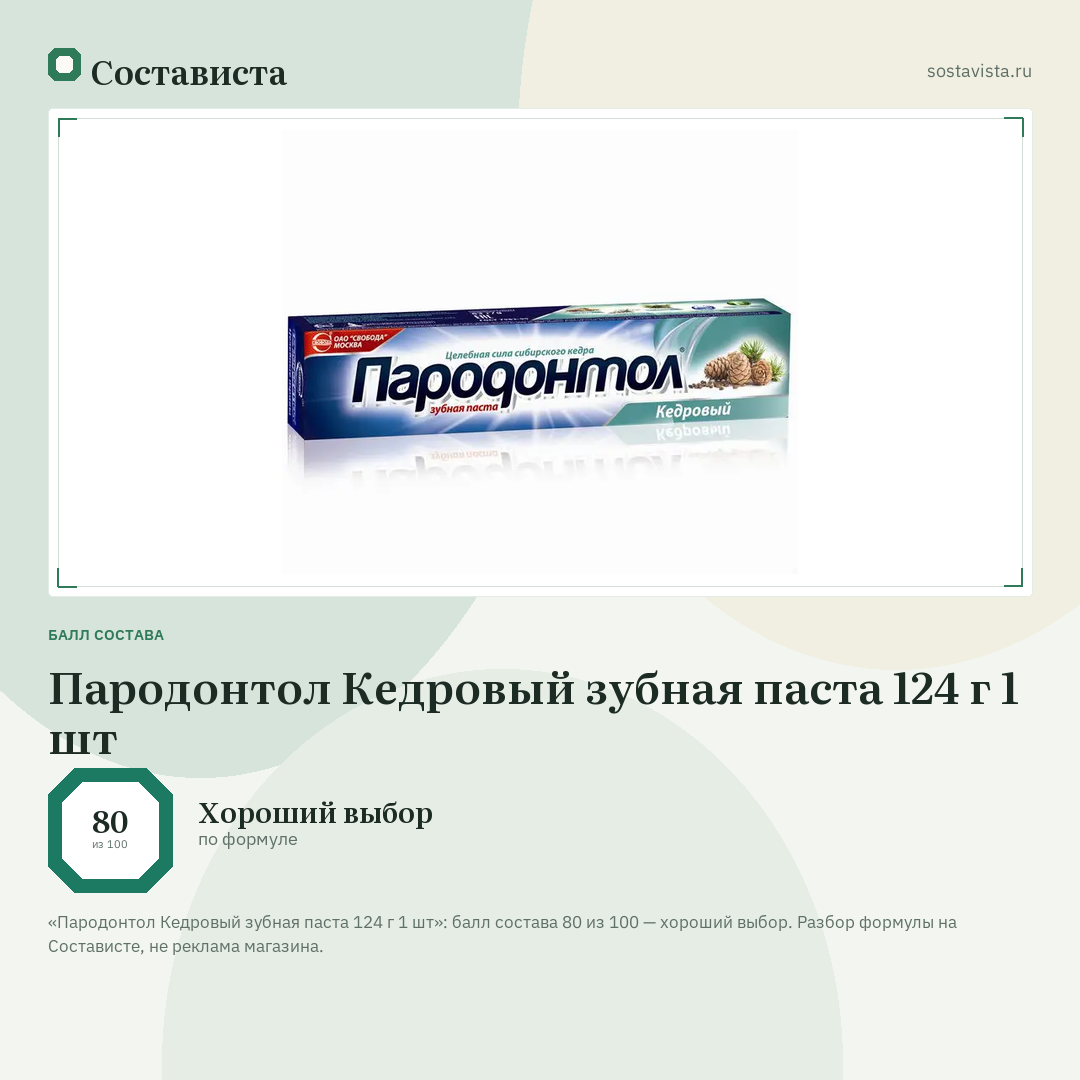 Пародонтол Кедровый зубная паста 124 г 1 шт: балл состава 80 из 100 — Состависта