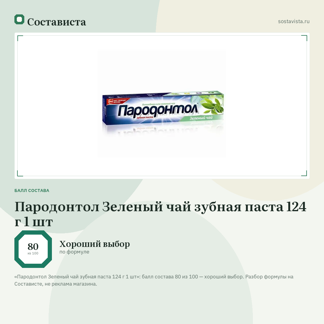 Пародонтол Зеленый чай зубная паста 124 г 1 шт: балл состава 80 из 100 — Состависта