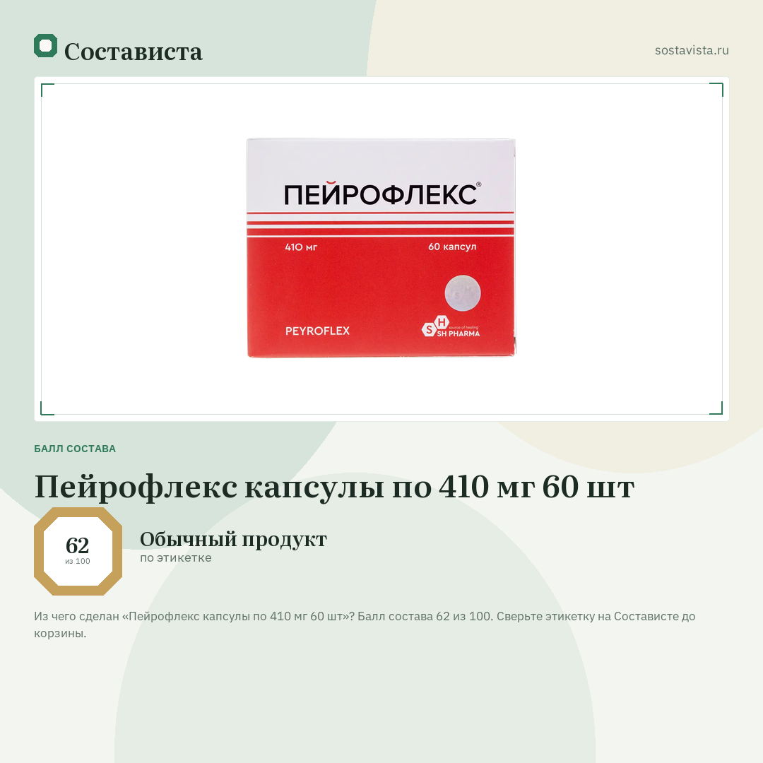 Пейрофлекс капсулы по 410 мг 60 шт: балл состава 62 из 100 — Состависта