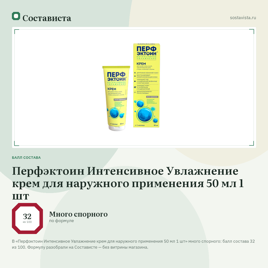 Перфэктоин Интенсивное Увлажнение крем для наружного применения 50 мл 1 шт: балл состава 32 из 100 — Состависта