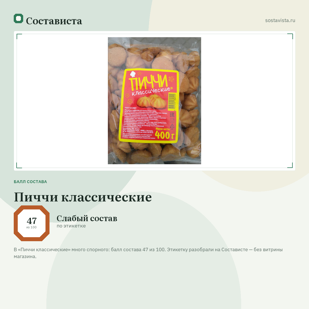 Пиччи классические: балл состава 47 из 100 — Состависта