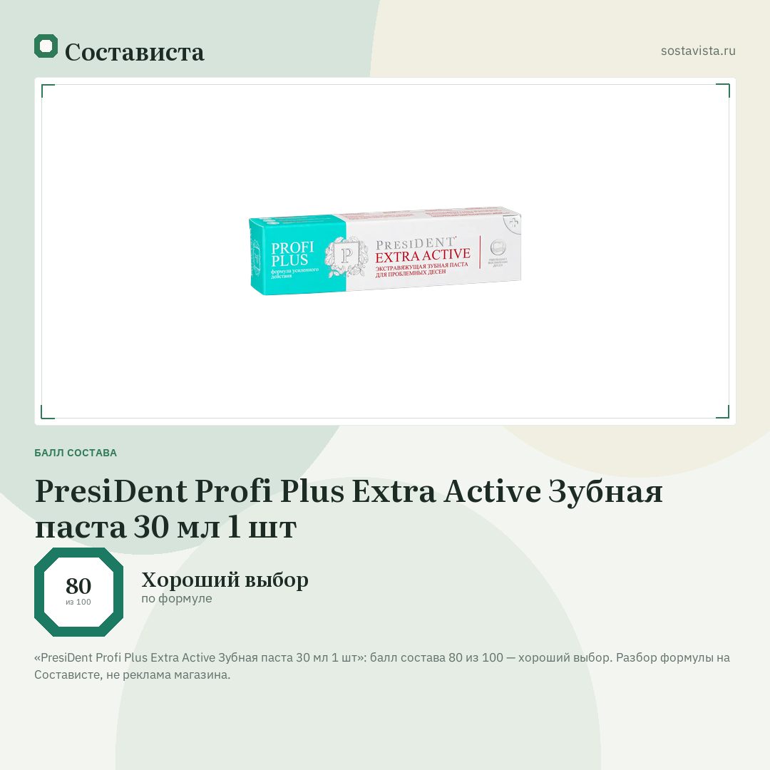 PresiDent Profi Plus Extra Active Зубная паста 30 мл 1 шт: балл состава 80 из 100 — Состависта