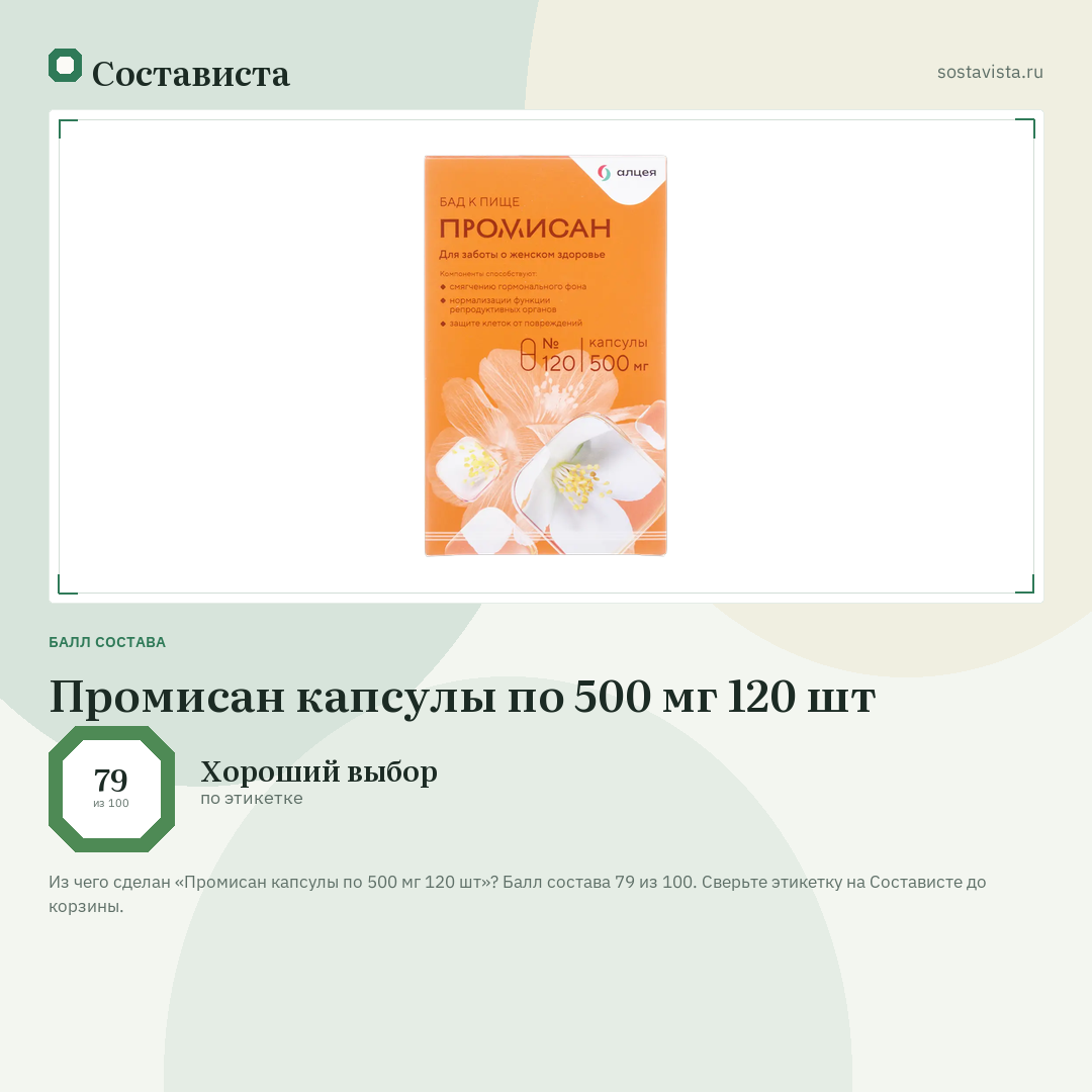 Промисан капсулы по 500 мг 120 шт: балл состава 79 из 100 — Состависта