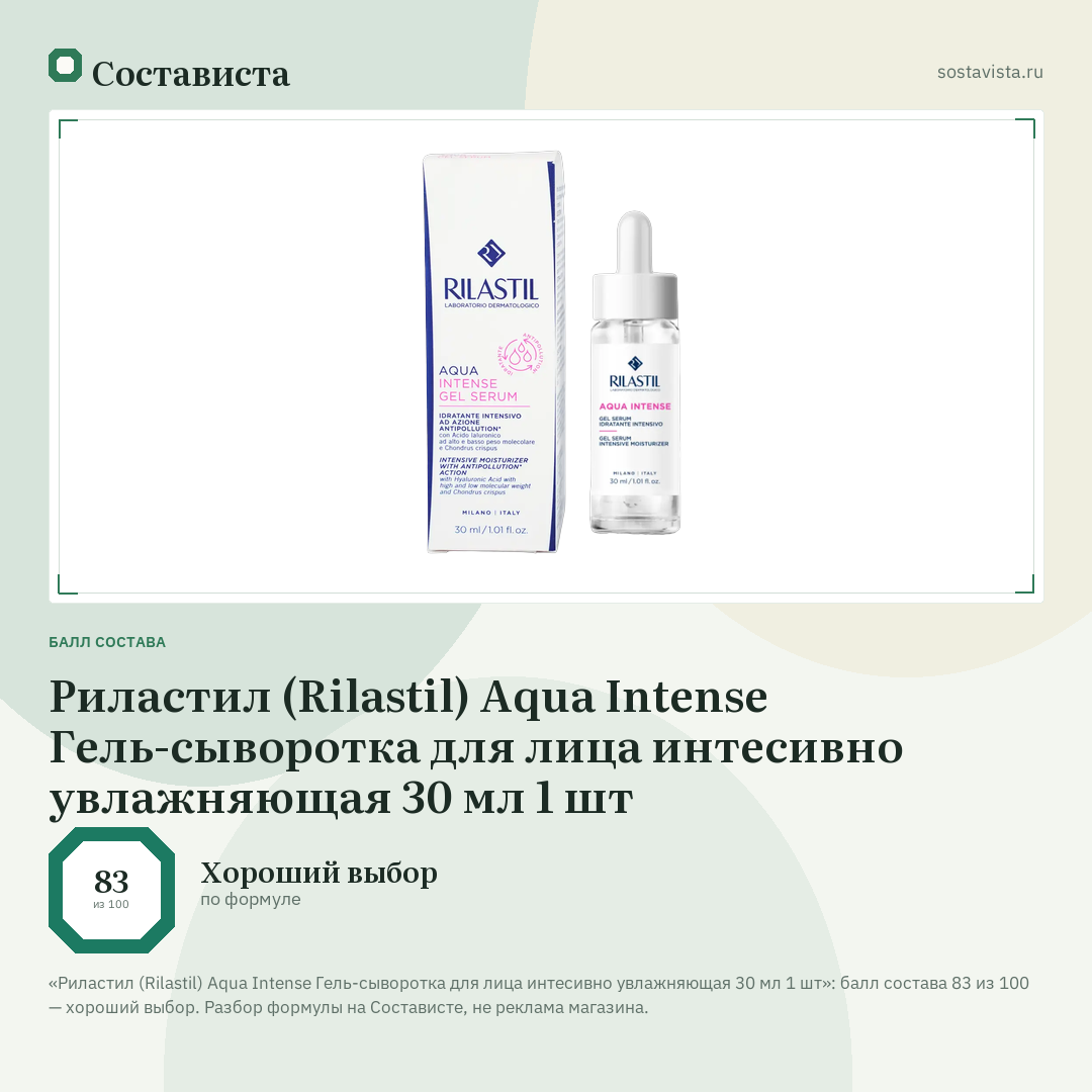 Риластил (Rilastil) Aqua Intense Гель-сыворотка для лица интесивно увлажняющая 30 мл 1 шт: балл состава 83 из 100 — Состависта