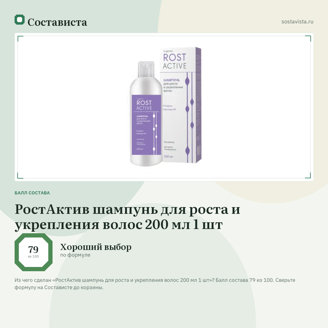 РостАктив шампунь для роста и укрепления волос 200 мл 1 шт: балл состава 79 из 100 — Состависта