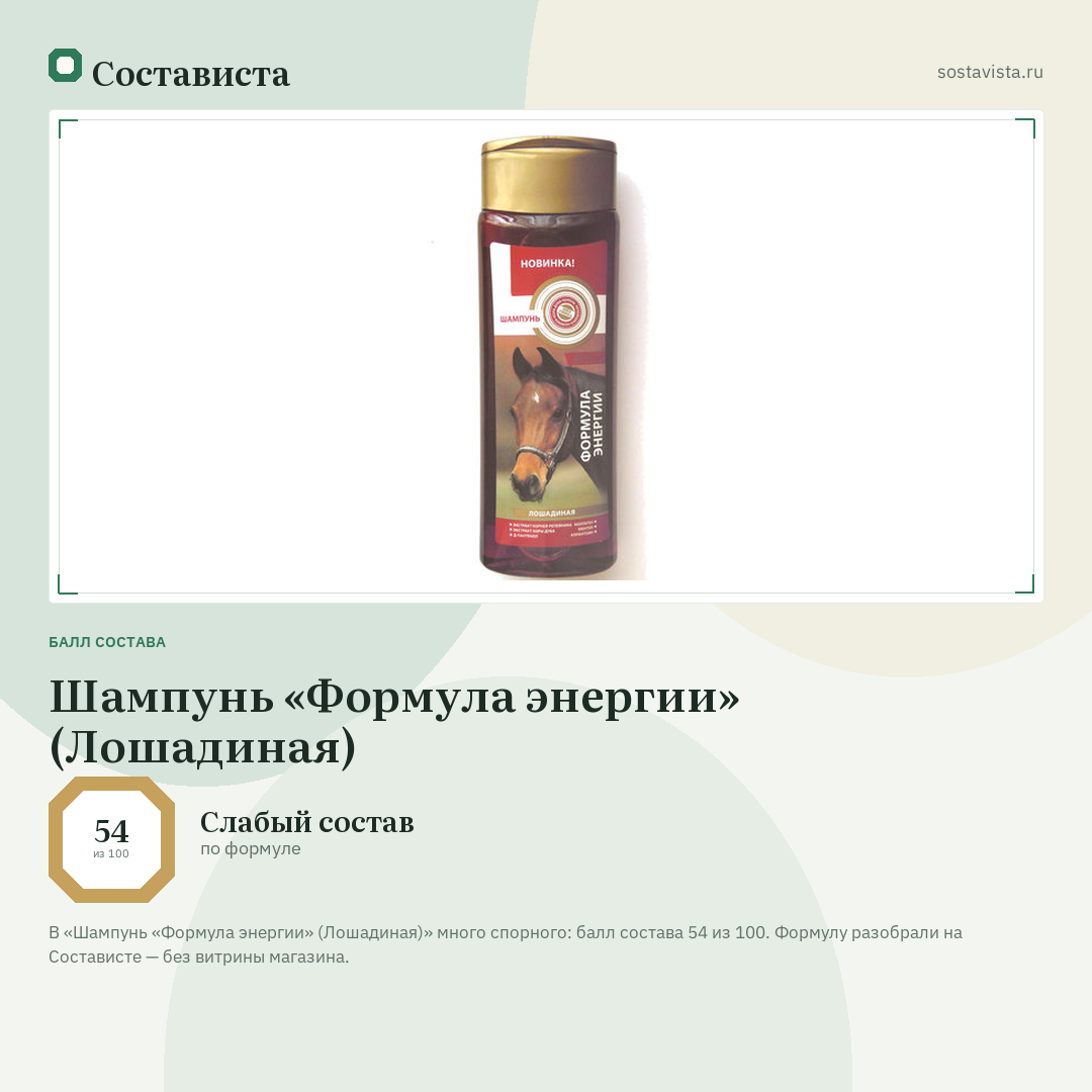 Шампунь «Формула энергии» (Лошадиная): балл состава 54 из 100 — Состависта