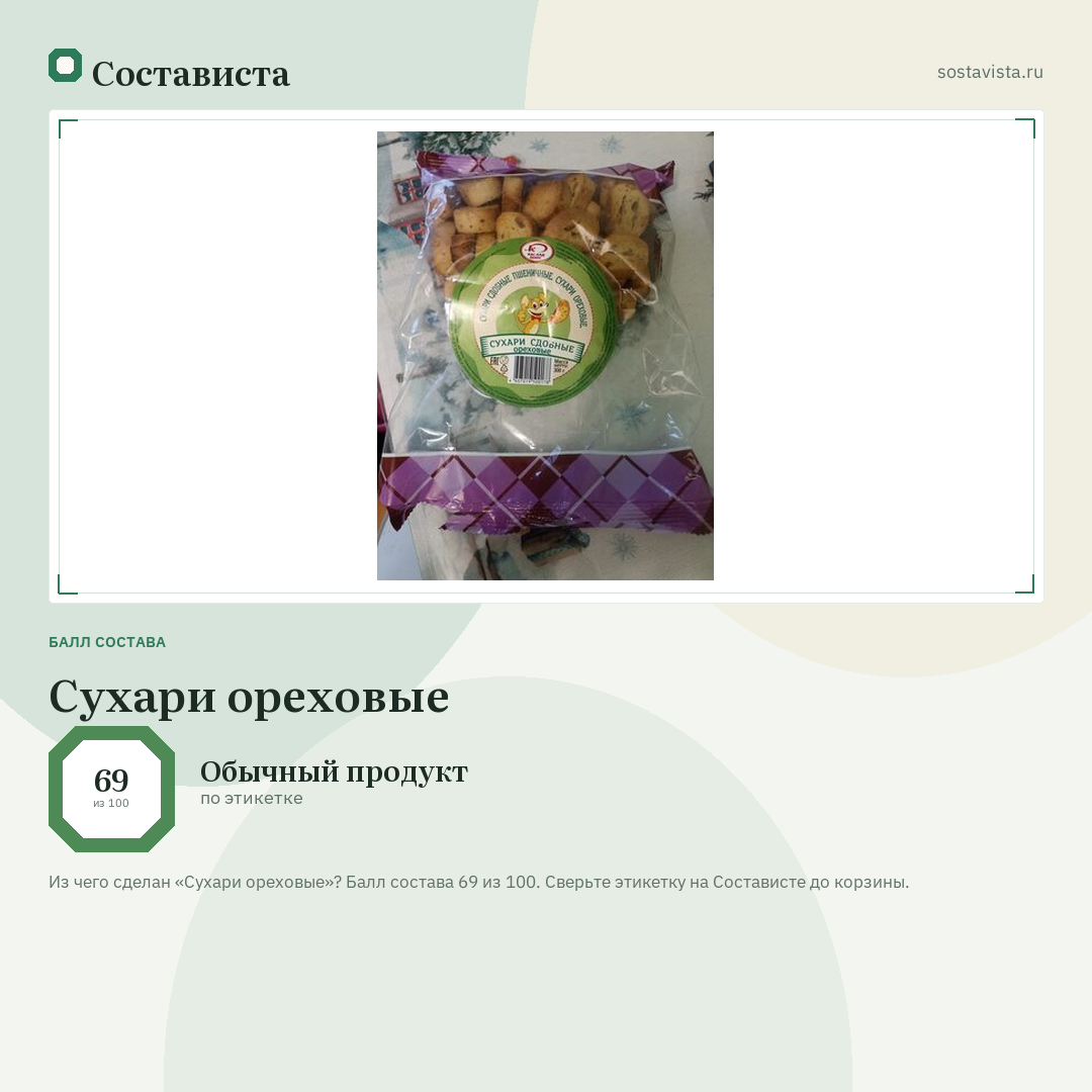 Сухари ореховые: балл состава 69 из 100 — Состависта