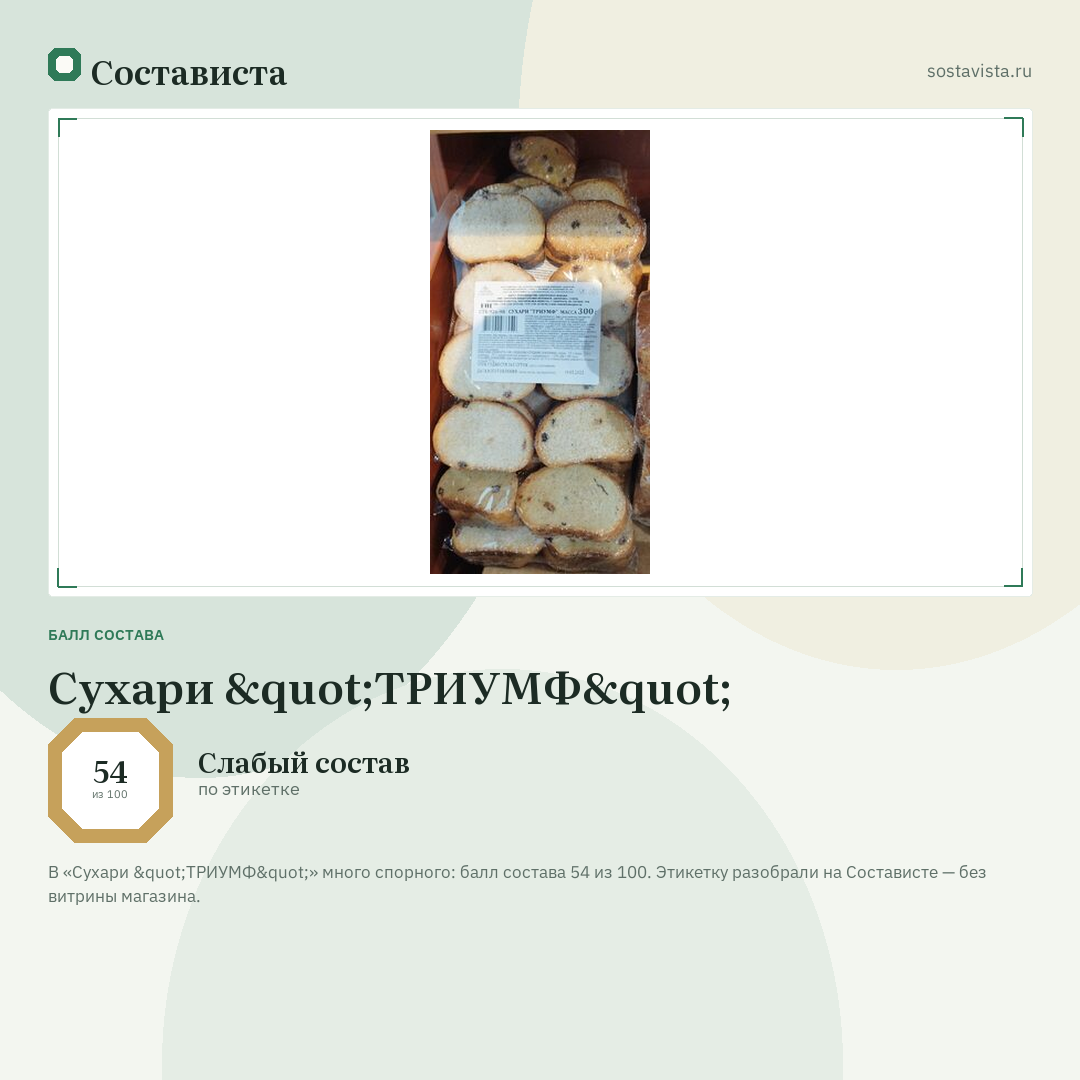 Сухари "ТРИУМФ": балл состава 54 из 100 — Состависта