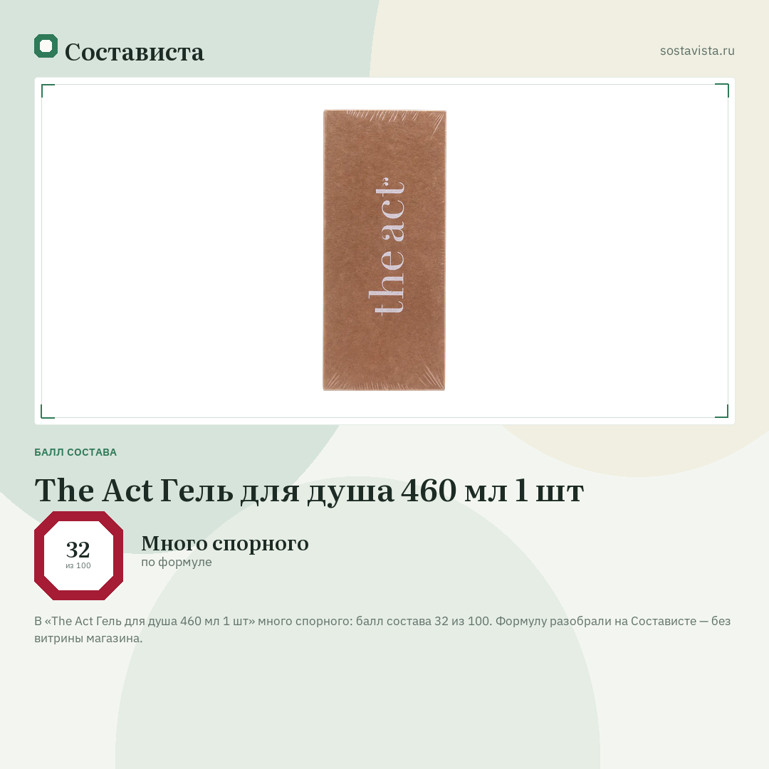 The Act Гель для душа 460 мл 1 шт: балл состава 32 из 100 — Состависта