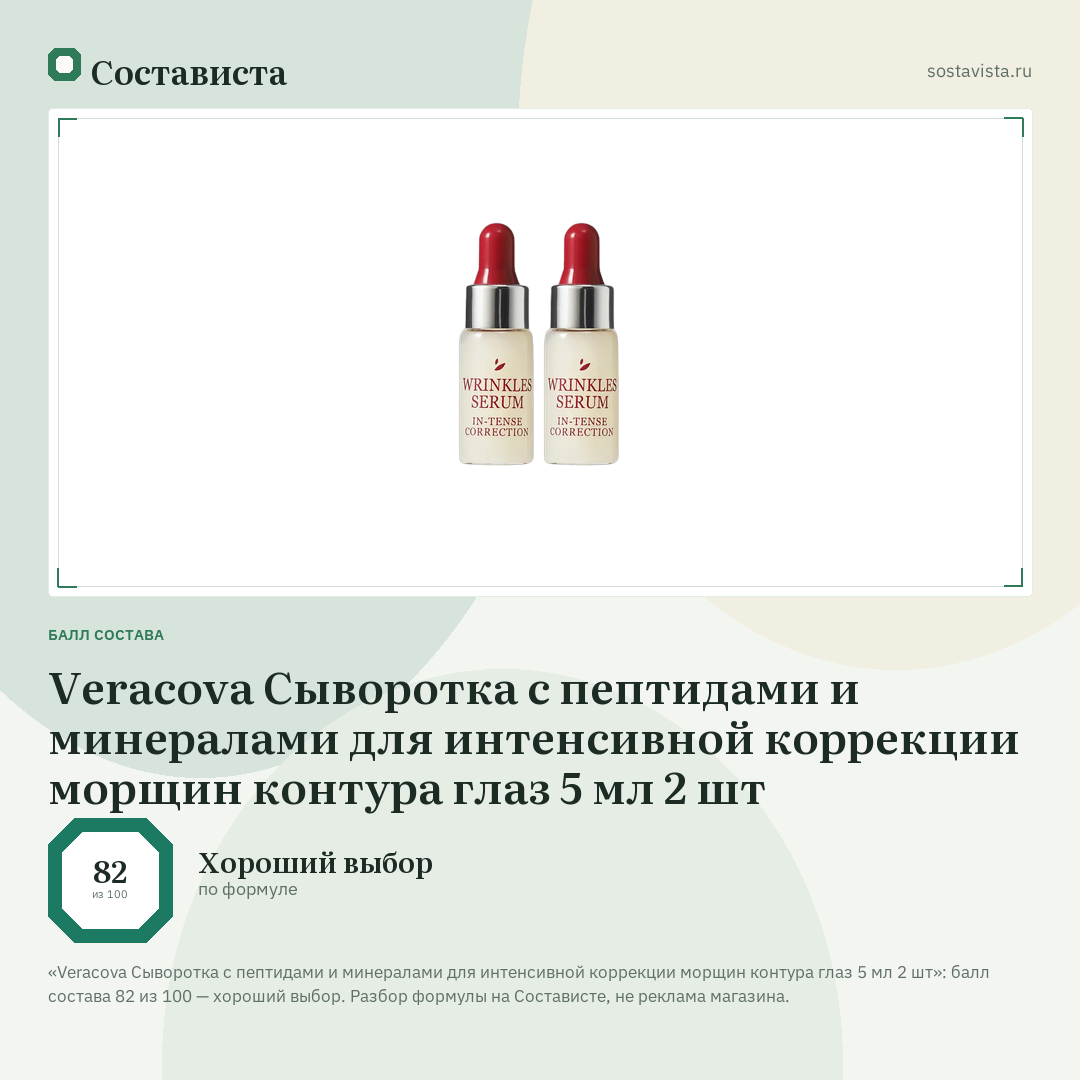 Veracova Сыворотка с пептидами и минералами для интенсивной коррекции морщин контура глаз 5 мл 2 шт: балл состава 82 из 100 — Состависта