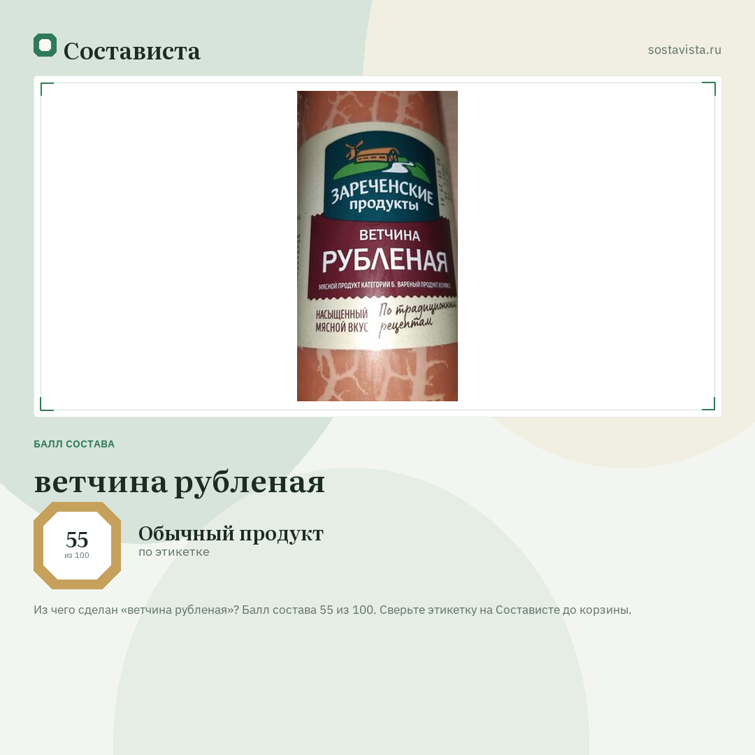 ветчина рубленая: балл состава 55 из 100 — Состависта