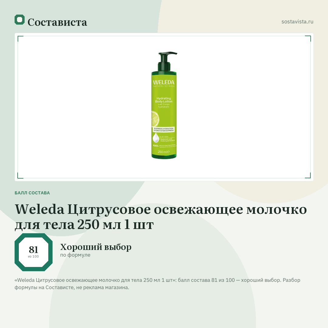 Weleda Цитрусовое освежающее молочко для тела 250 мл 1 шт: балл состава 81 из 100 — Состависта