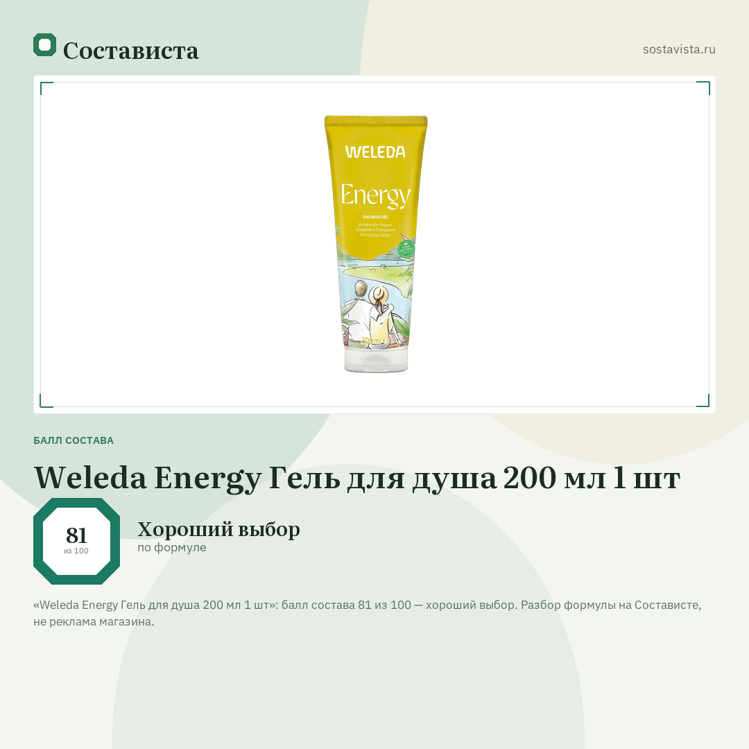 Weleda Energy Гель для душа 200 мл 1 шт: балл состава 81 из 100 — Состависта
