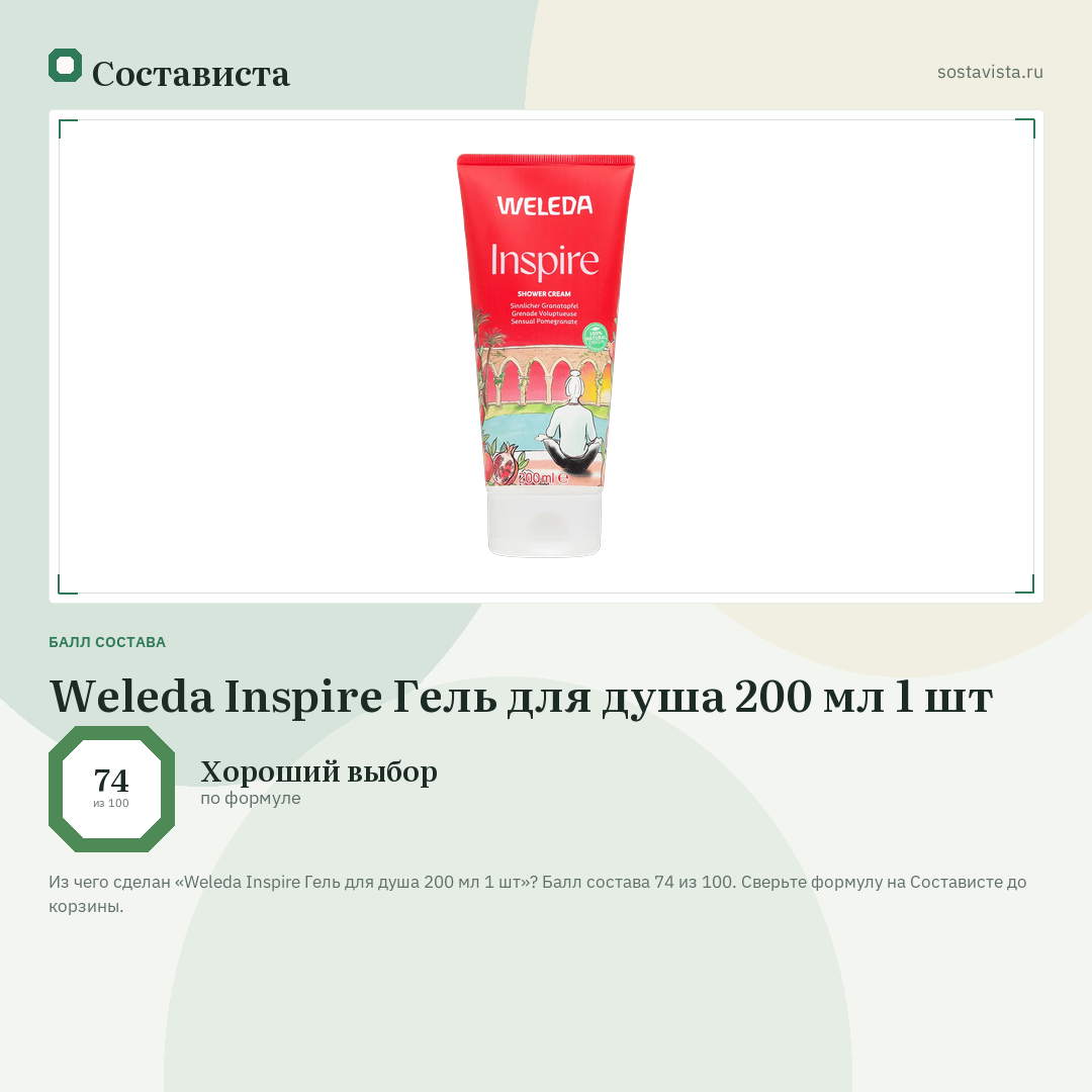 Weleda Inspire Гель для душа 200 мл 1 шт: балл состава 74 из 100 — Состависта