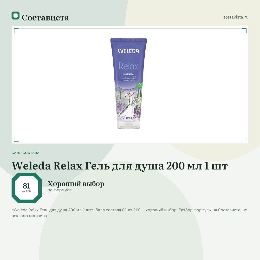 Weleda Relax Гель для душа 200 мл 1 шт: балл состава 81 из 100 — Состависта