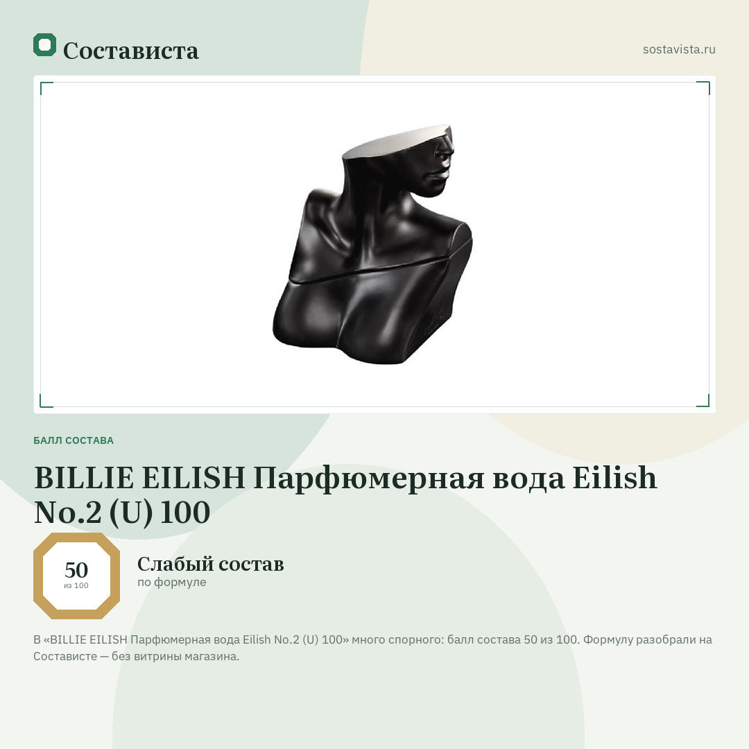 BILLIE EILISH Парфюмерная вода Eilish No.2 (U) 100: балл состава 50 из 100 — Состависта