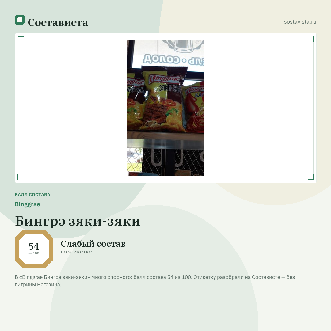 Binggrae Бингрэ зяки-зяки: балл состава 54 из 100 — Состависта