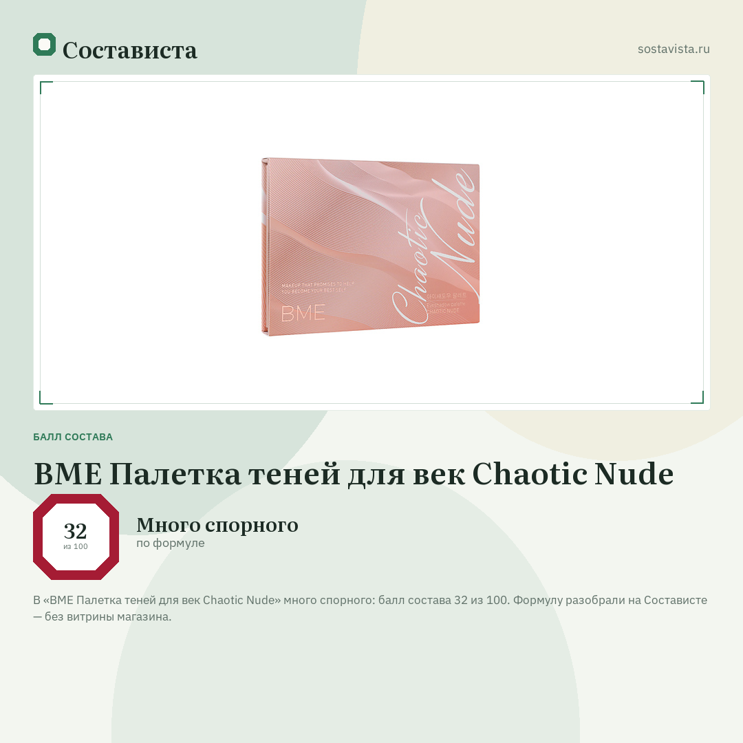 BME Палетка теней для век Chaotic Nude: балл состава 32 из 100 — Состависта