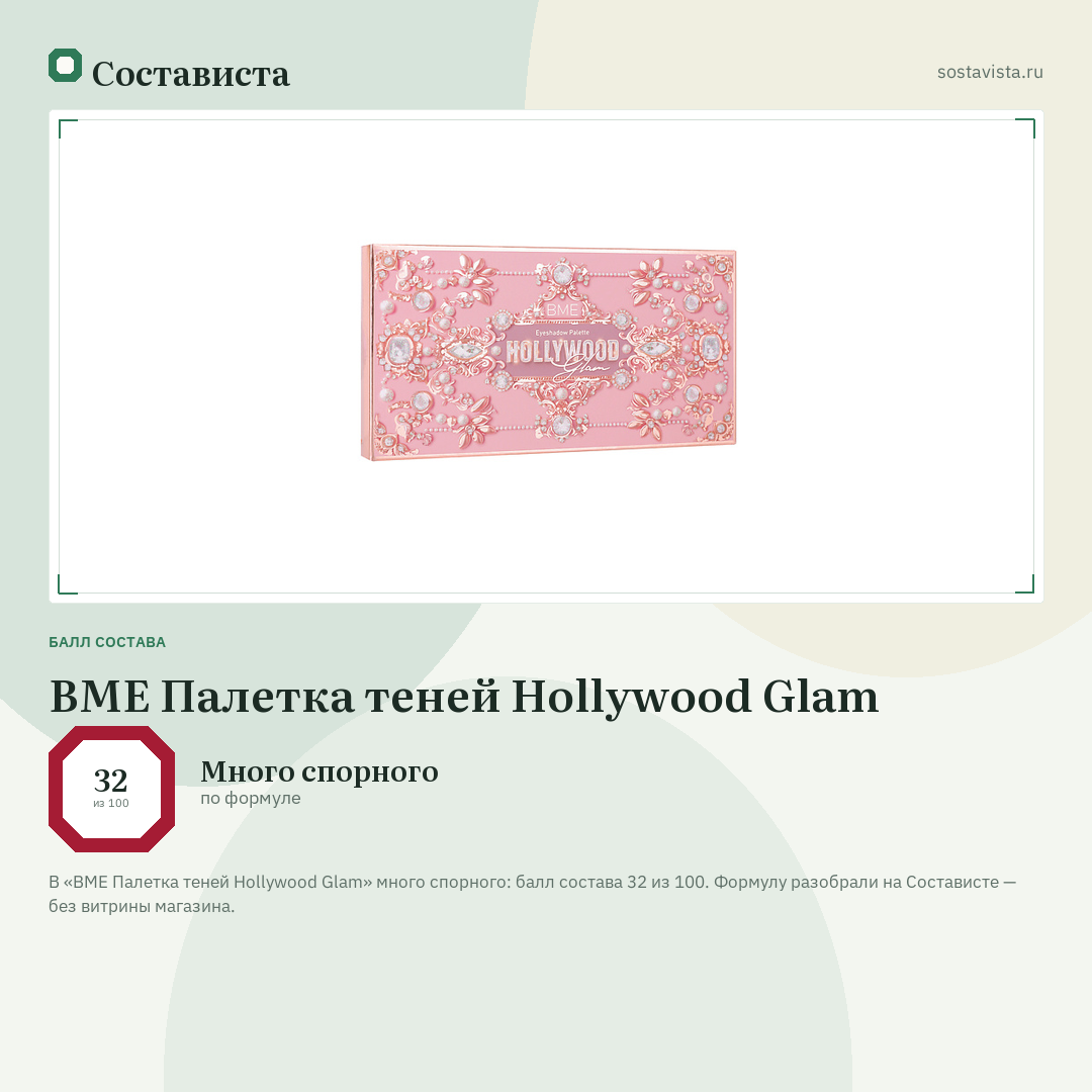 BME Палетка теней Hollywood Glam: балл состава 32 из 100 — Состависта