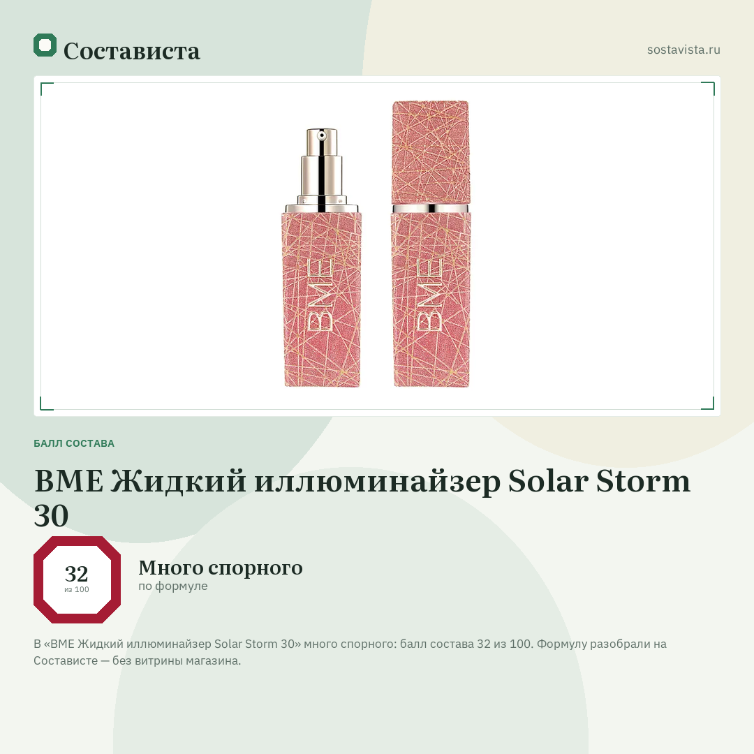 BME Жидкий иллюминайзер Solar Storm 30: балл состава 32 из 100 — Состависта