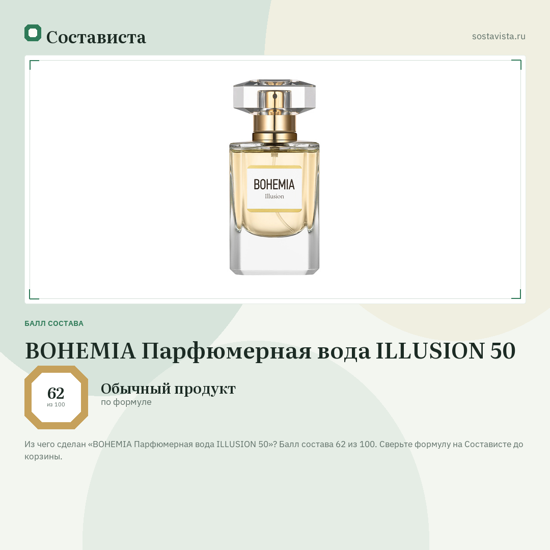 BOHEMIA Парфюмерная вода ILLUSION 50: балл состава 62 из 100 — Состависта