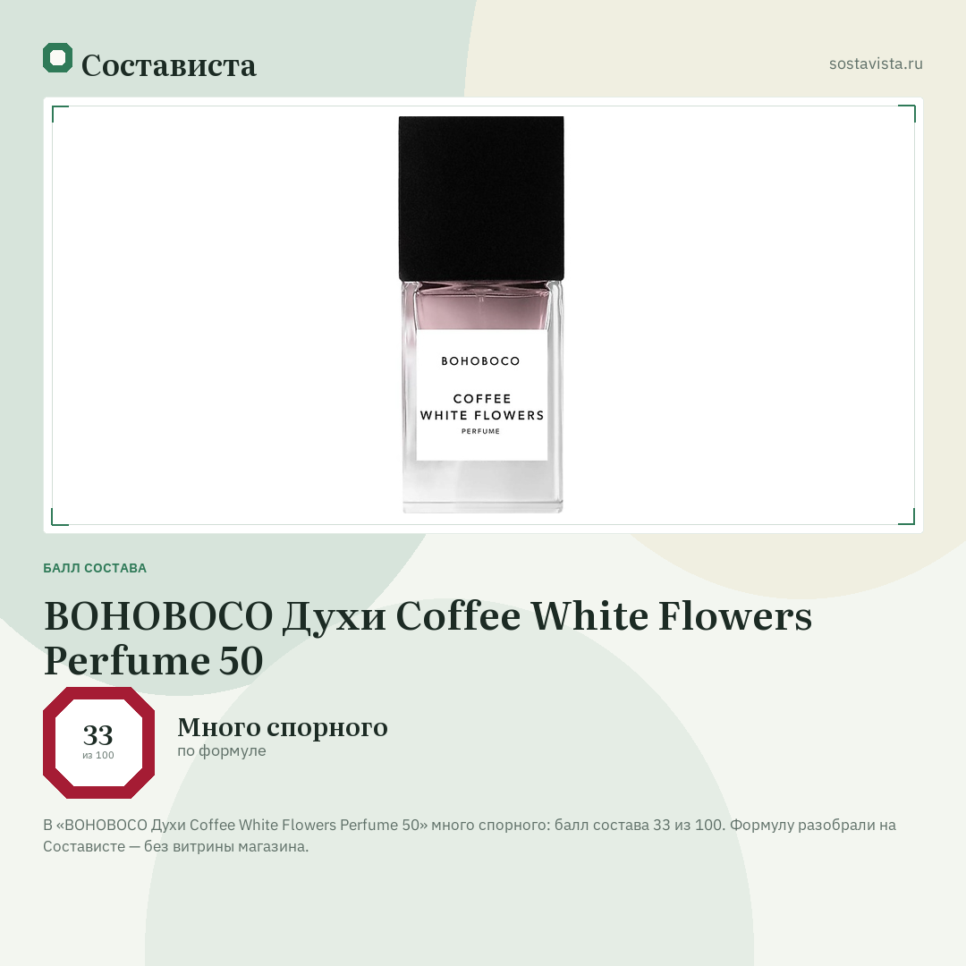 BOHOBOCO Духи Coffee White Flowers Perfume 50: балл состава 33 из 100 — Состависта