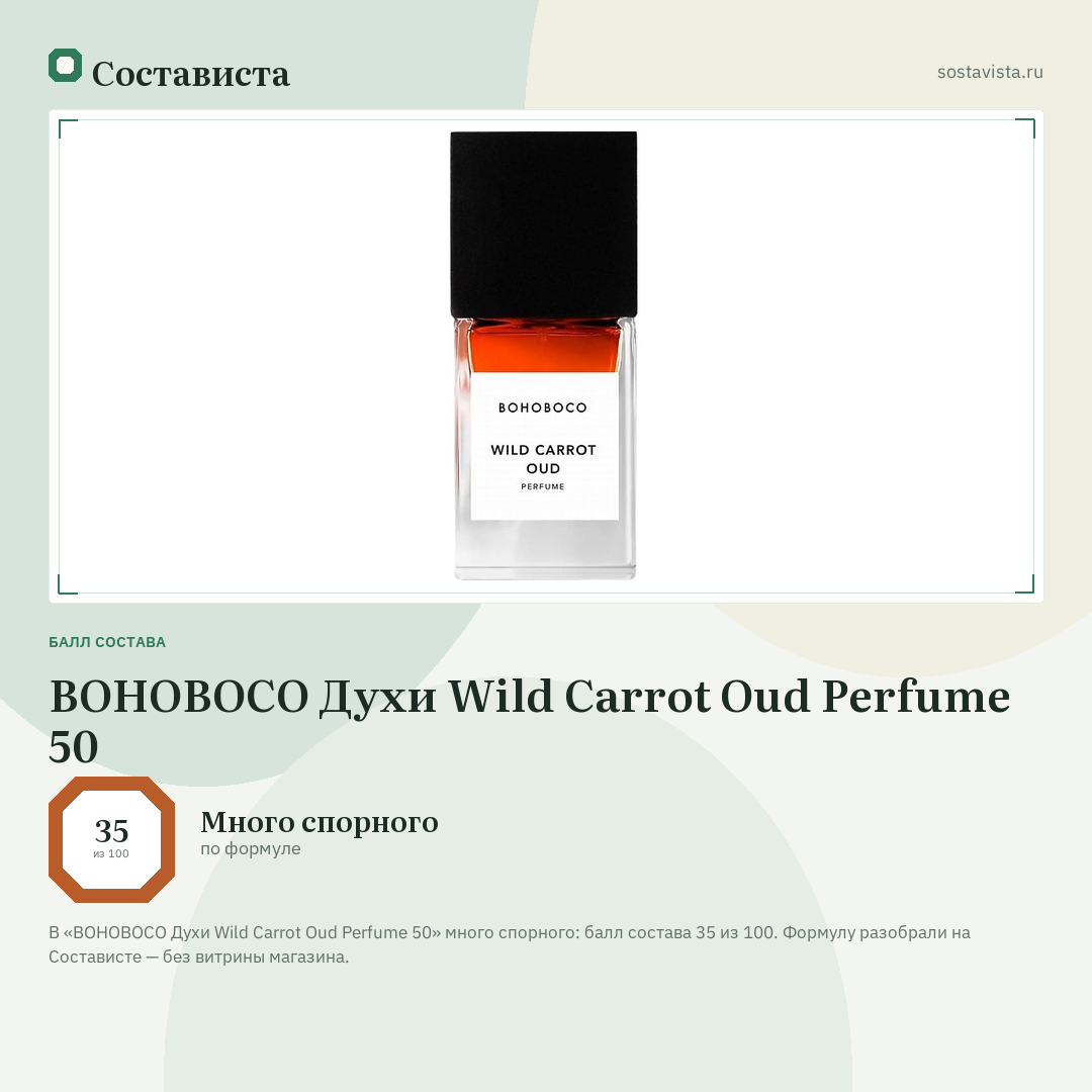 BOHOBOCO Духи Wild Carrot Oud Perfume 50: балл состава 35 из 100 — Состависта