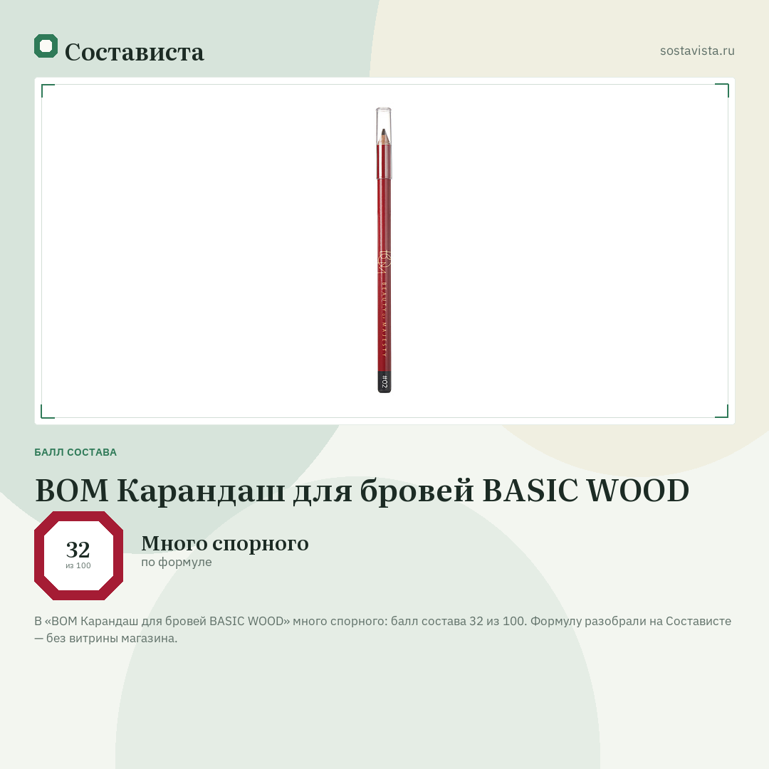 BOM Карандаш для бровей BASIC WOOD: балл состава 32 из 100 — Состависта