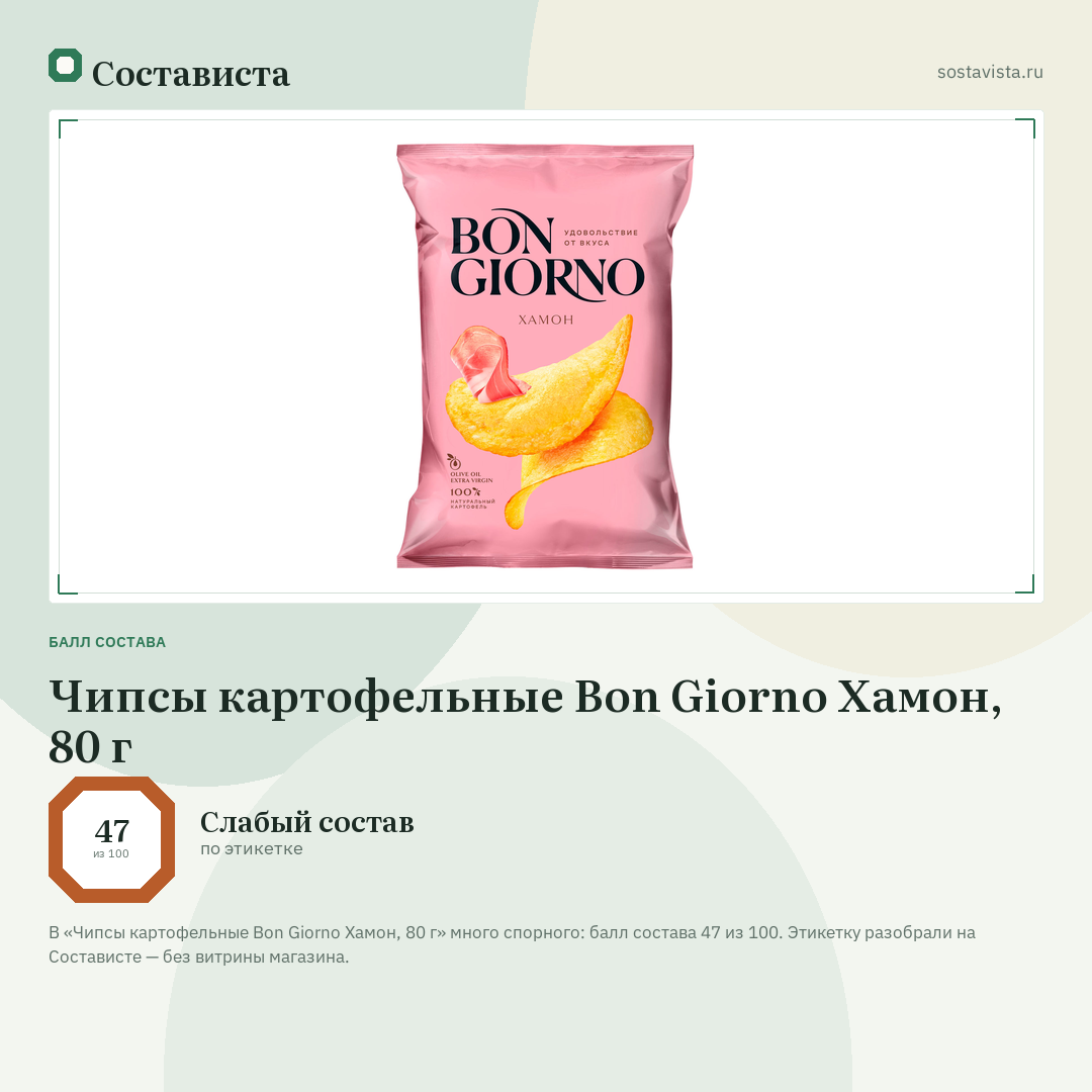 Чипсы картофельные Bon Giorno Хамон, 80 г: балл состава 47 из 100 — Состависта
