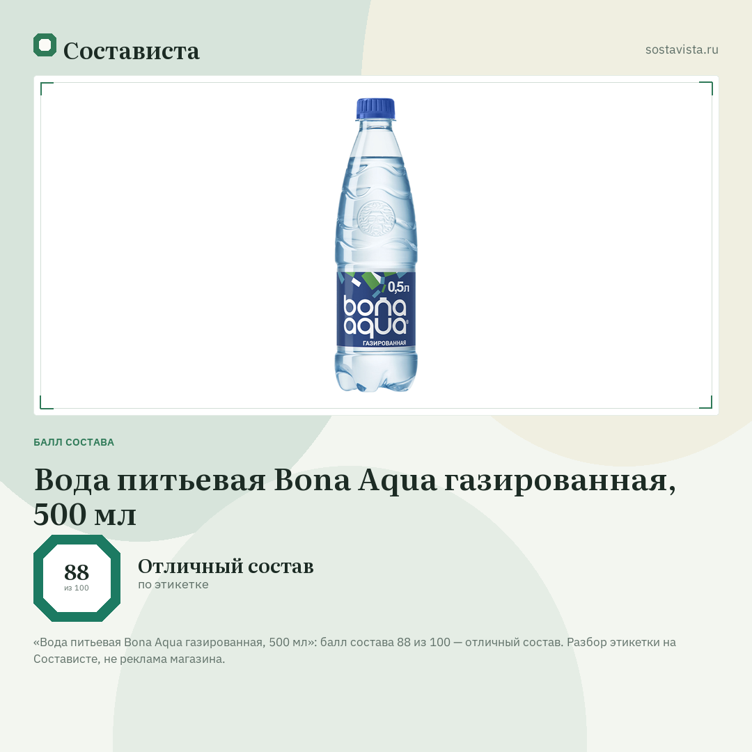 Вода питьевая Bona Aqua газированная, 500 мл: балл состава 88 из 100 — Состависта