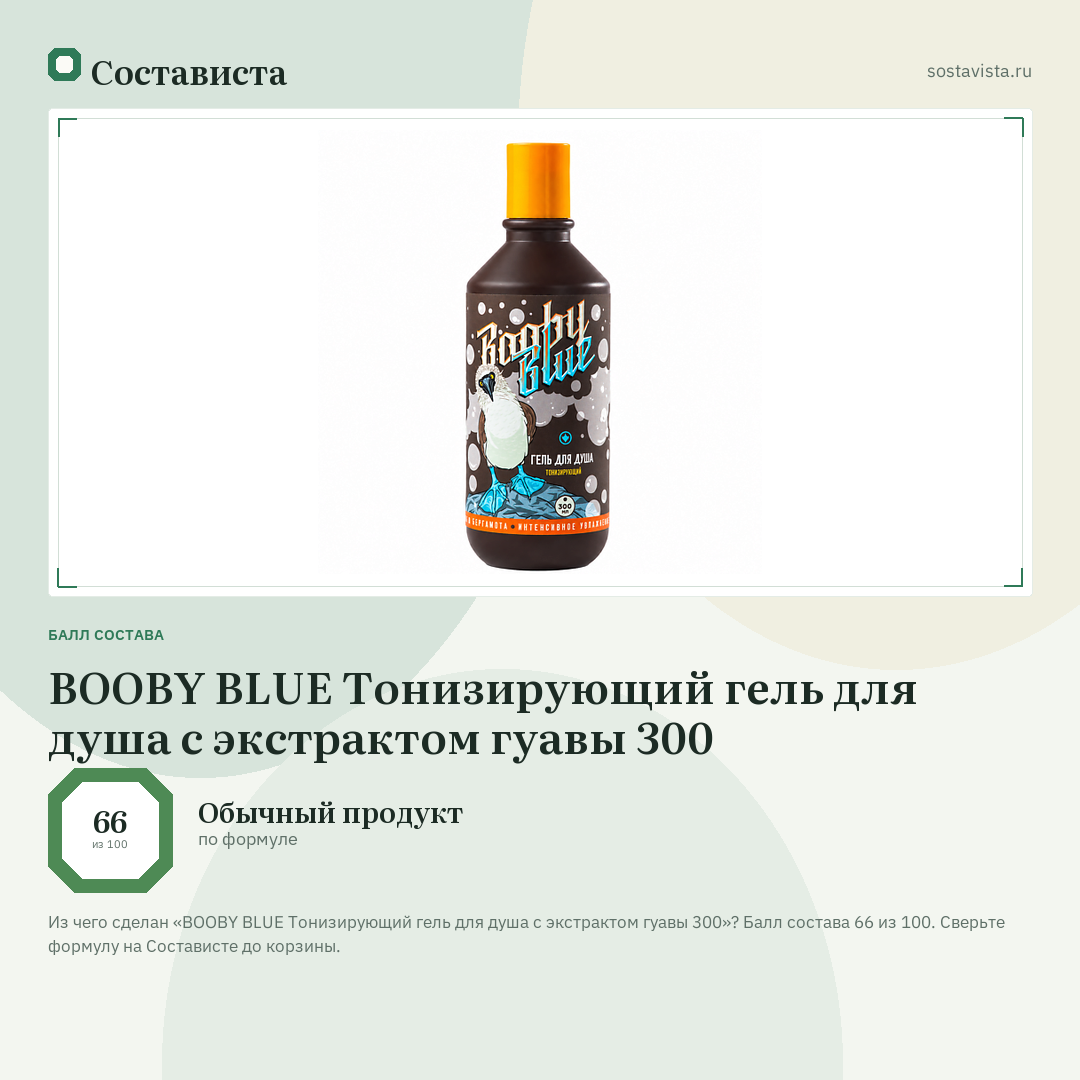 BOOBY BLUE Тонизирующий гель для душа с экстрактом гуавы 300: балл состава 66 из 100 — Состависта