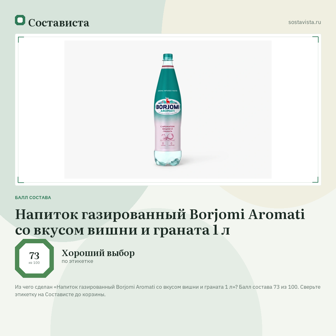 Напиток газированный Borjomi Aromati со вкусом вишни и граната 1 л: балл состава 73 из 100 — Состависта