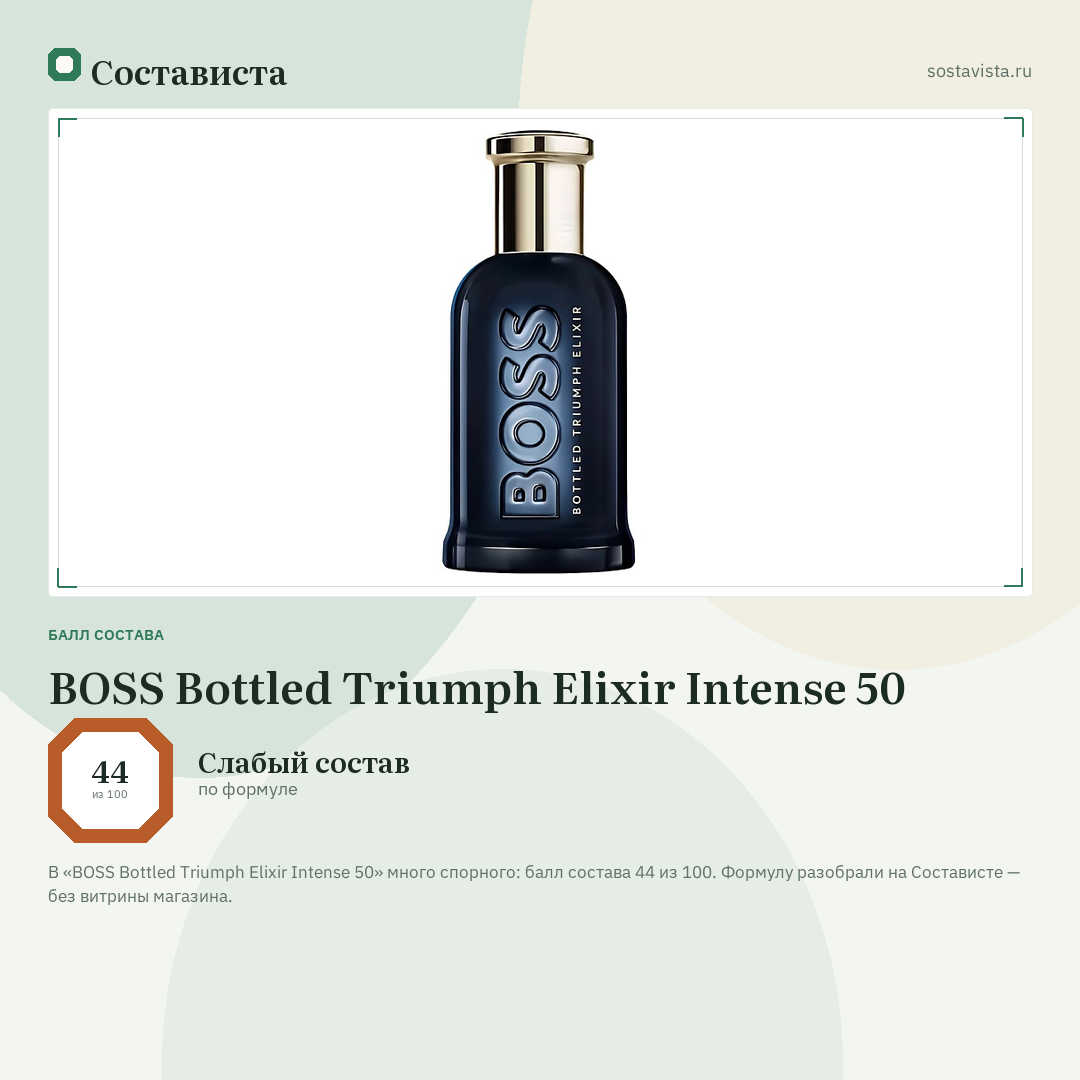 BOSS Bottled Triumph Elixir Intense 50: балл состава 44 из 100 — Состависта