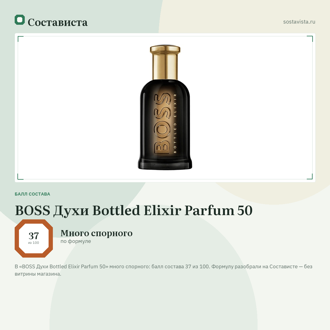 BOSS Духи Bottled Elixir Parfum 50: балл состава 37 из 100 — Состависта