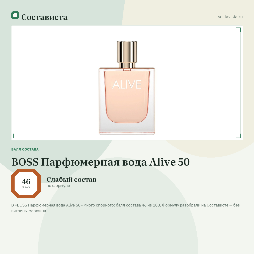 BOSS Парфюмерная вода Alive 50: балл состава 46 из 100 — Состависта