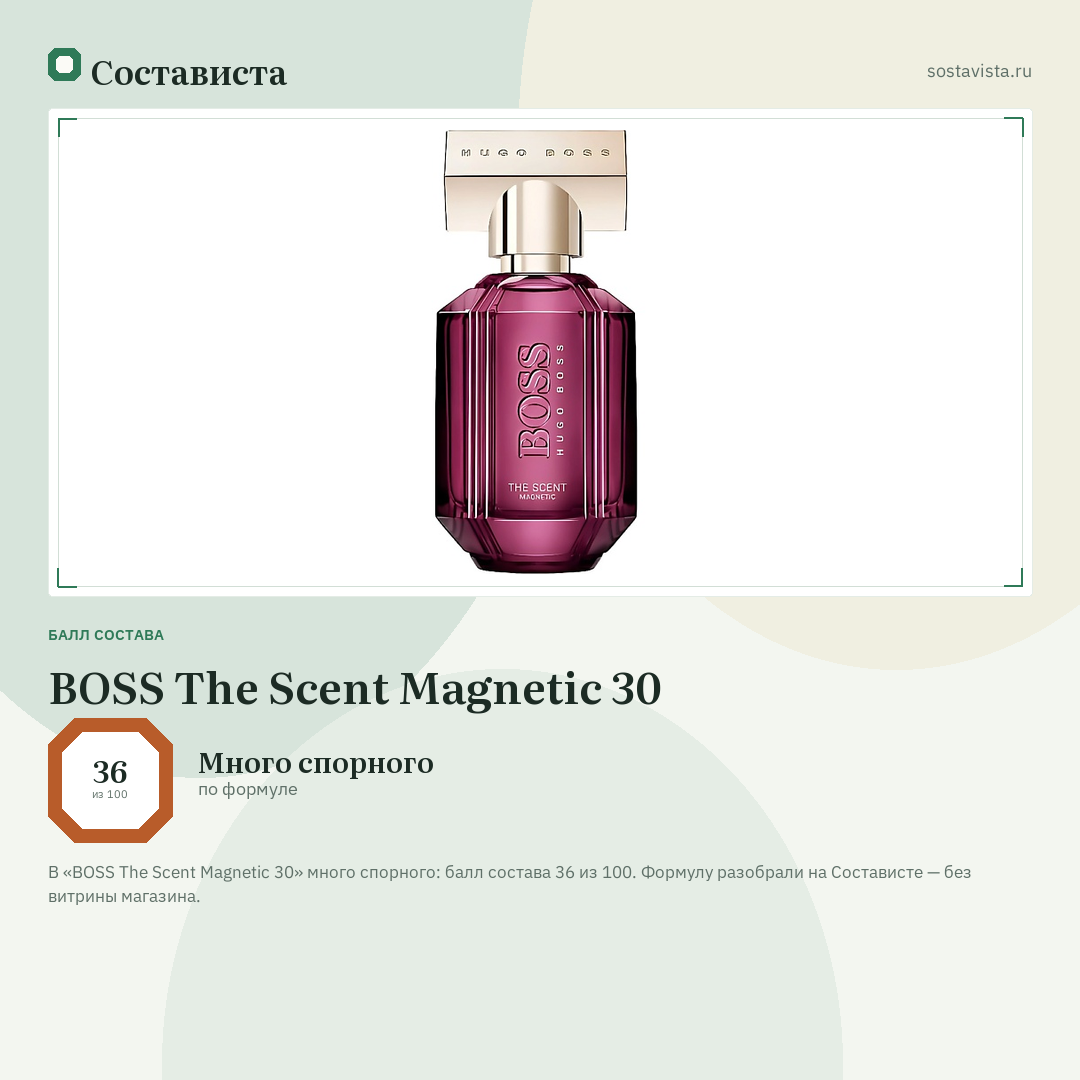 BOSS The Scent Magnetic 30: балл состава 36 из 100 — Состависта