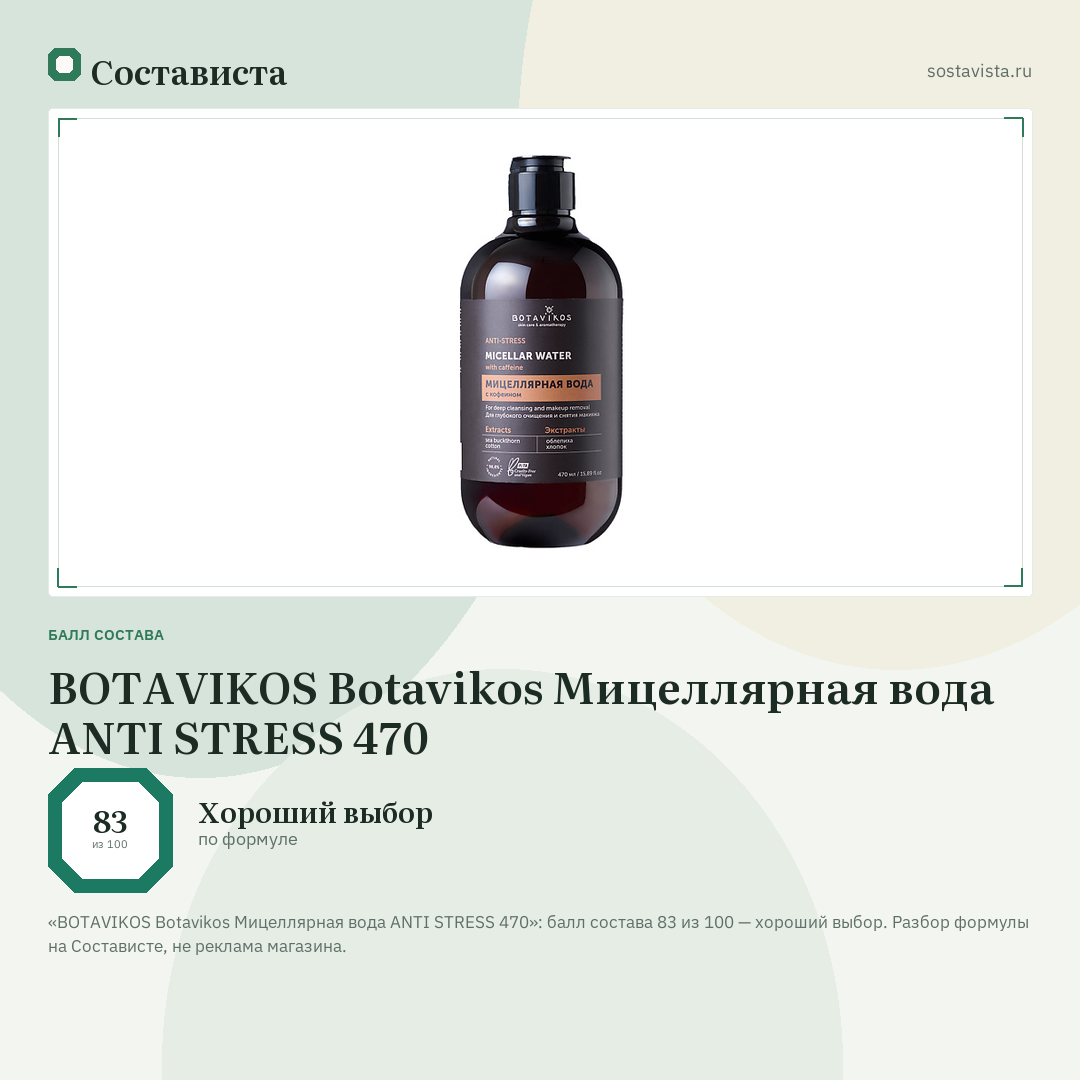 BOTAVIKOS Botavikos Мицеллярная вода ANTI STRESS 470: балл состава 83 из 100 — Состависта