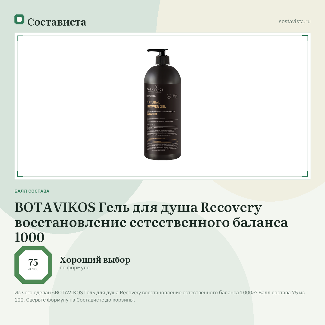BOTAVIKOS Гель для душа Recovery восстановление естественного баланса 1000: балл состава 75 из 100 — Состависта