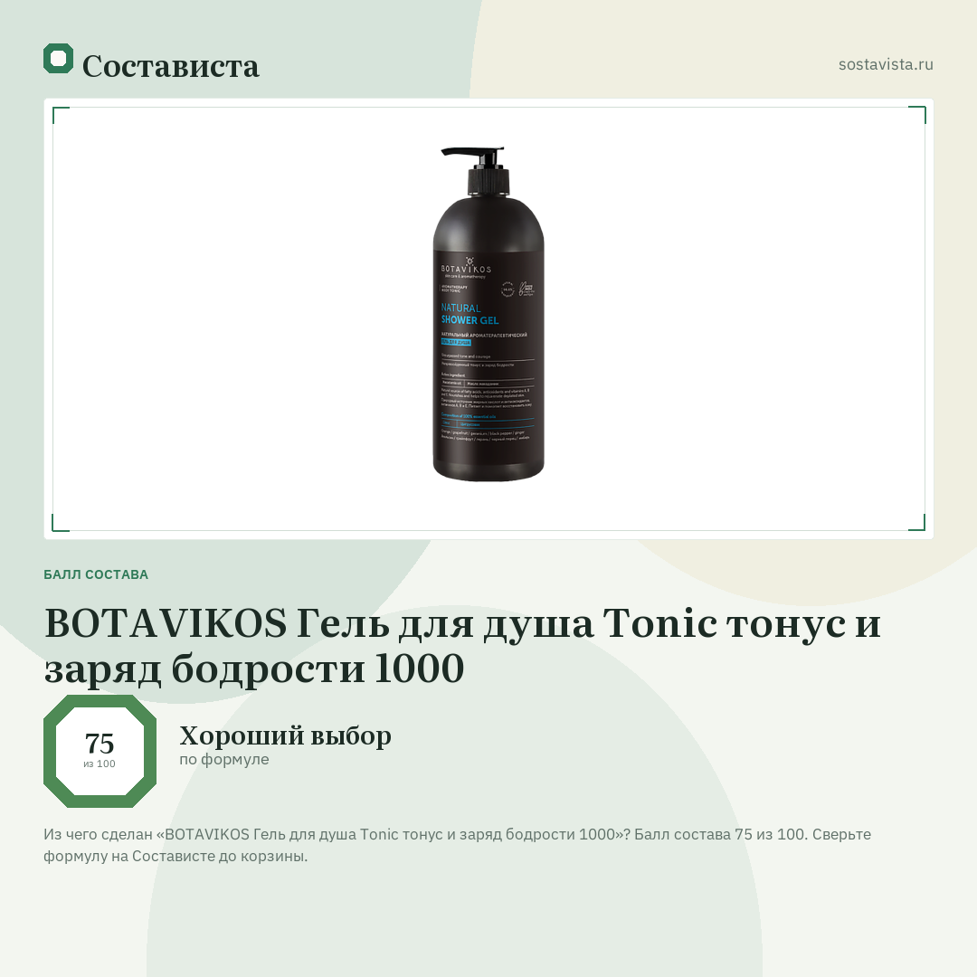 BOTAVIKOS Гель для душа Tonic тонус и заряд бодрости 1000: балл состава 75 из 100 — Состависта