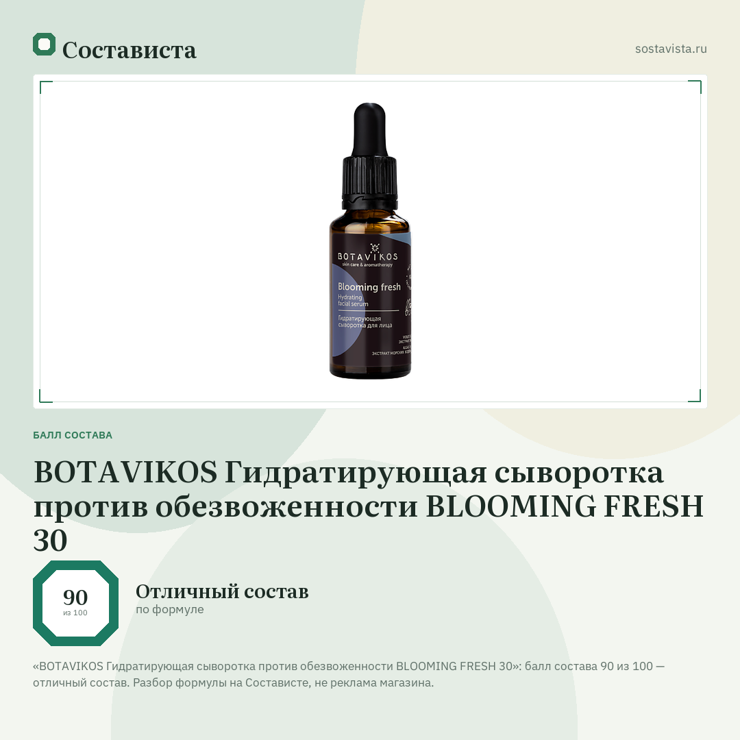 BOTAVIKOS Гидратирующая сыворотка против обезвоженности BLOOMING FRESH 30: балл состава 90 из 100 — Состависта