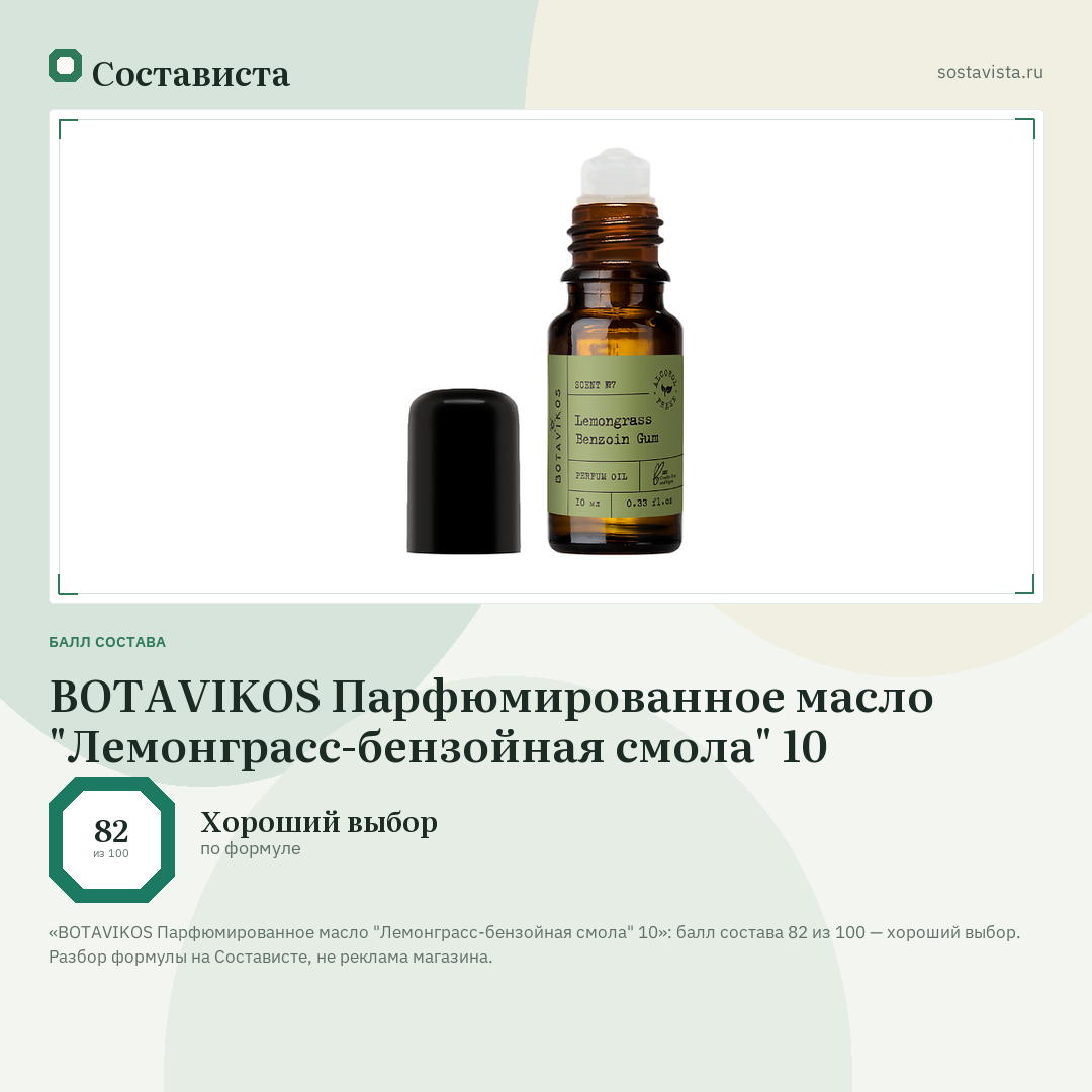 BOTAVIKOS Парфюмированное масло "Лемонграсс-бензойная смола" 10: балл состава 82 из 100 — Состависта
