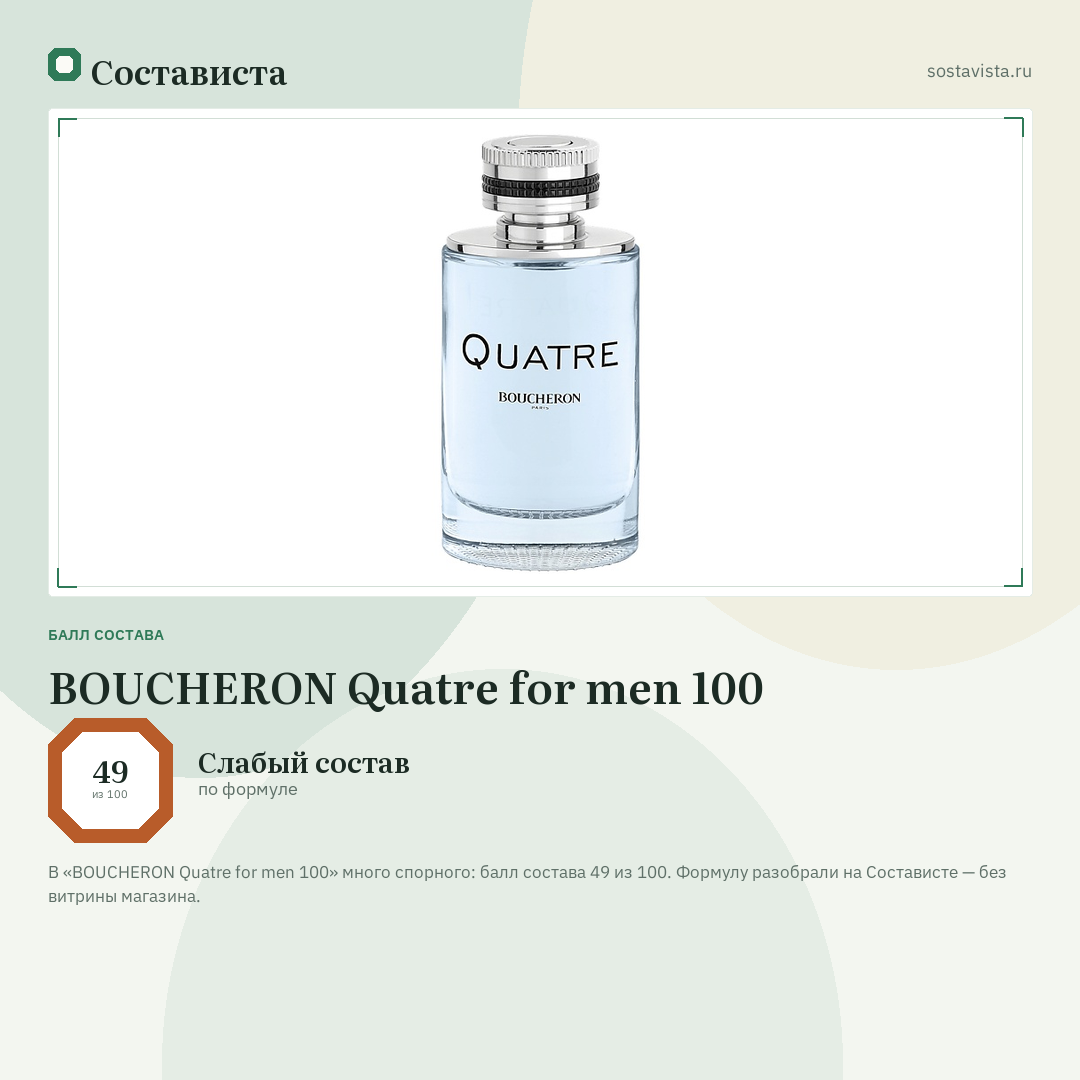 BOUCHERON Quatre for men 100: балл состава 49 из 100 — Состависта