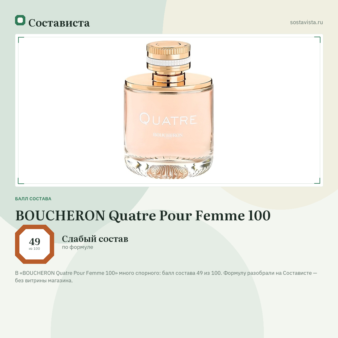 BOUCHERON Quatre Pour Femme 100: балл состава 49 из 100 — Состависта