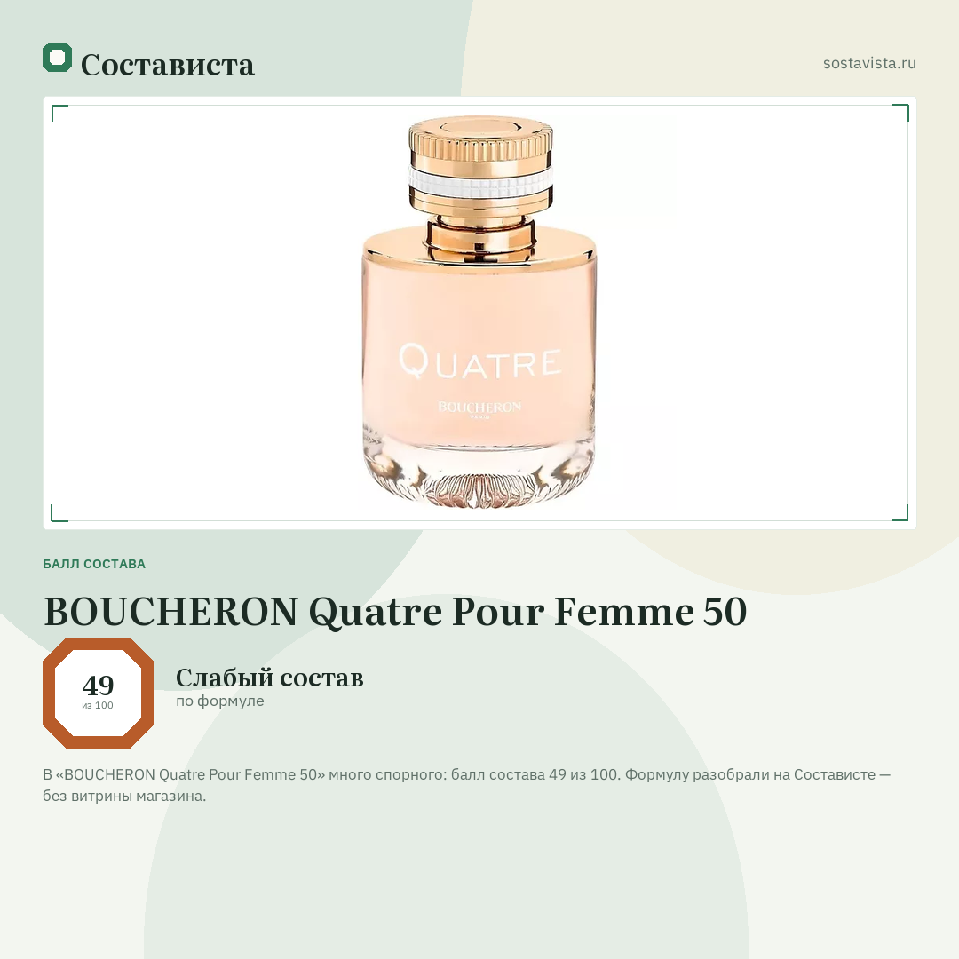 BOUCHERON Quatre Pour Femme 50: балл состава 49 из 100 — Состависта
