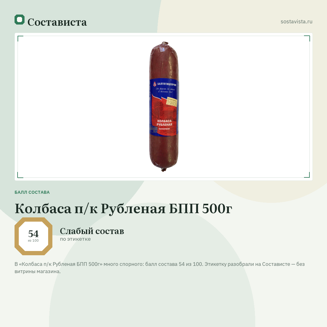 Колбаса п/к Рубленая БПП 500г: балл состава 54 из 100 — Состависта