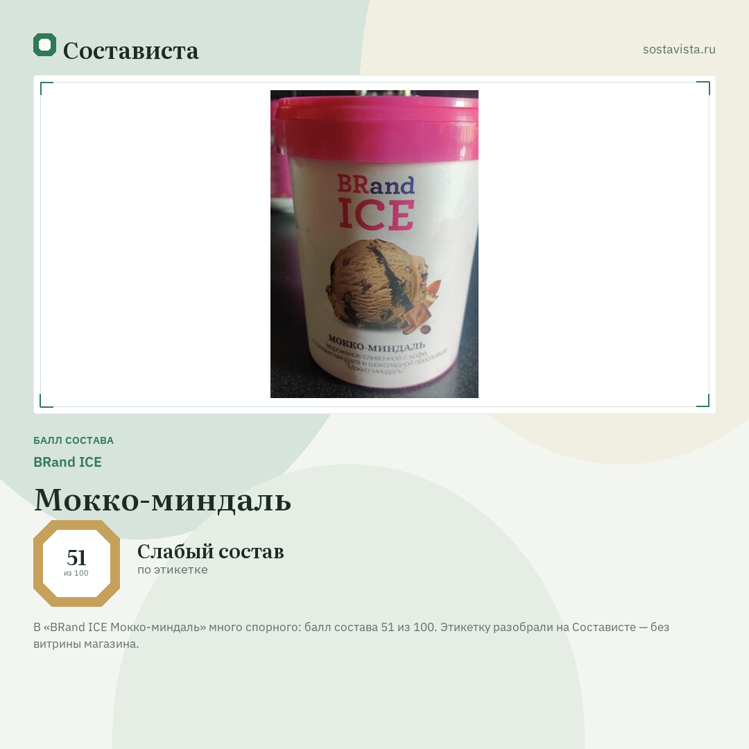 BRand ICE Мокко-миндаль: балл состава 51 из 100 — Состависта