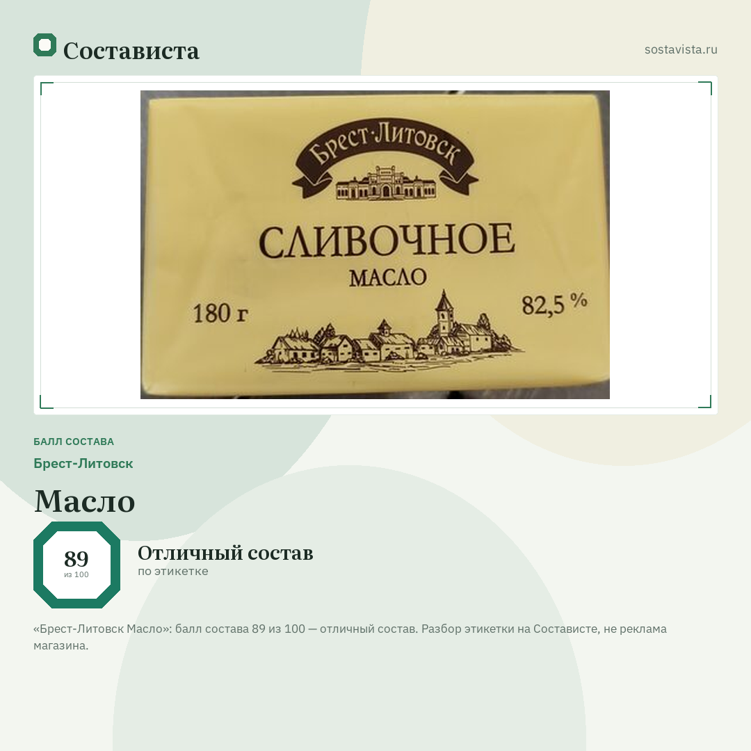 Брест-Литовск Масло: балл состава 89 из 100 — Состависта